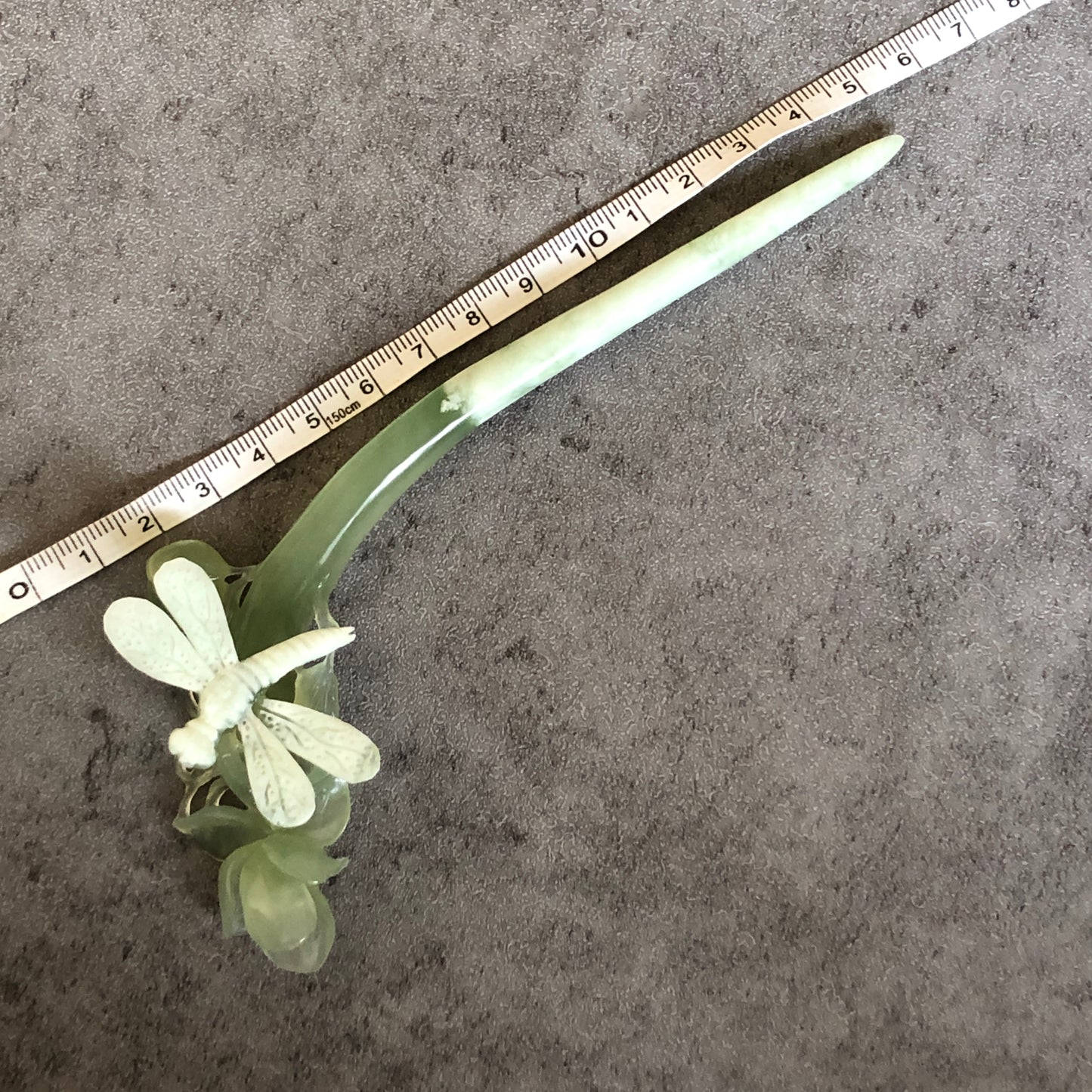 Certified Natural Xiu Jade Hand Carved Hair Pin | Dragonfly on Flower | Green & White