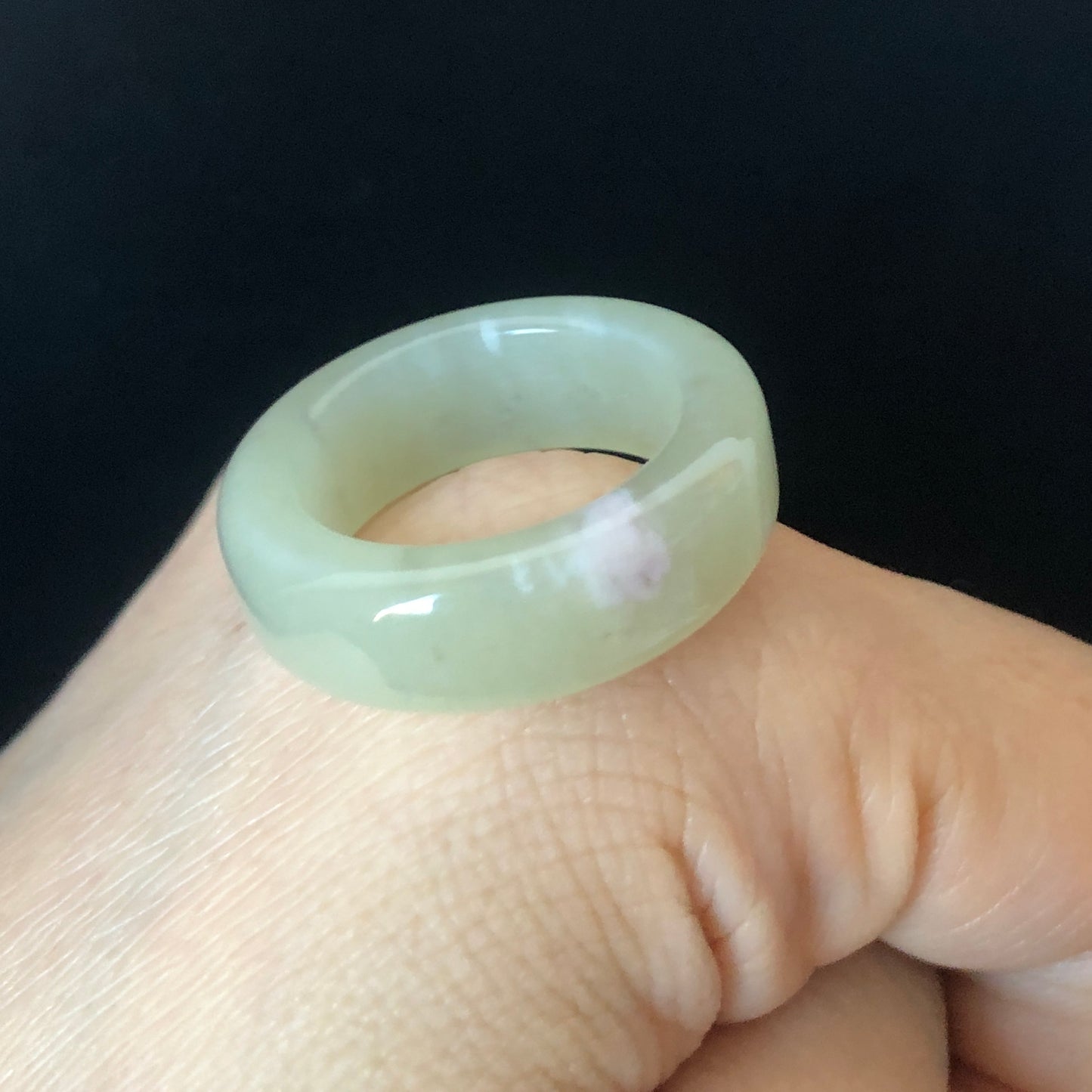 Rare-found Natural Pink Hetian Jade Nephrite Ring | 17.9mm (US 7.5-8) | Yellowish Green Jade with Pink Petals