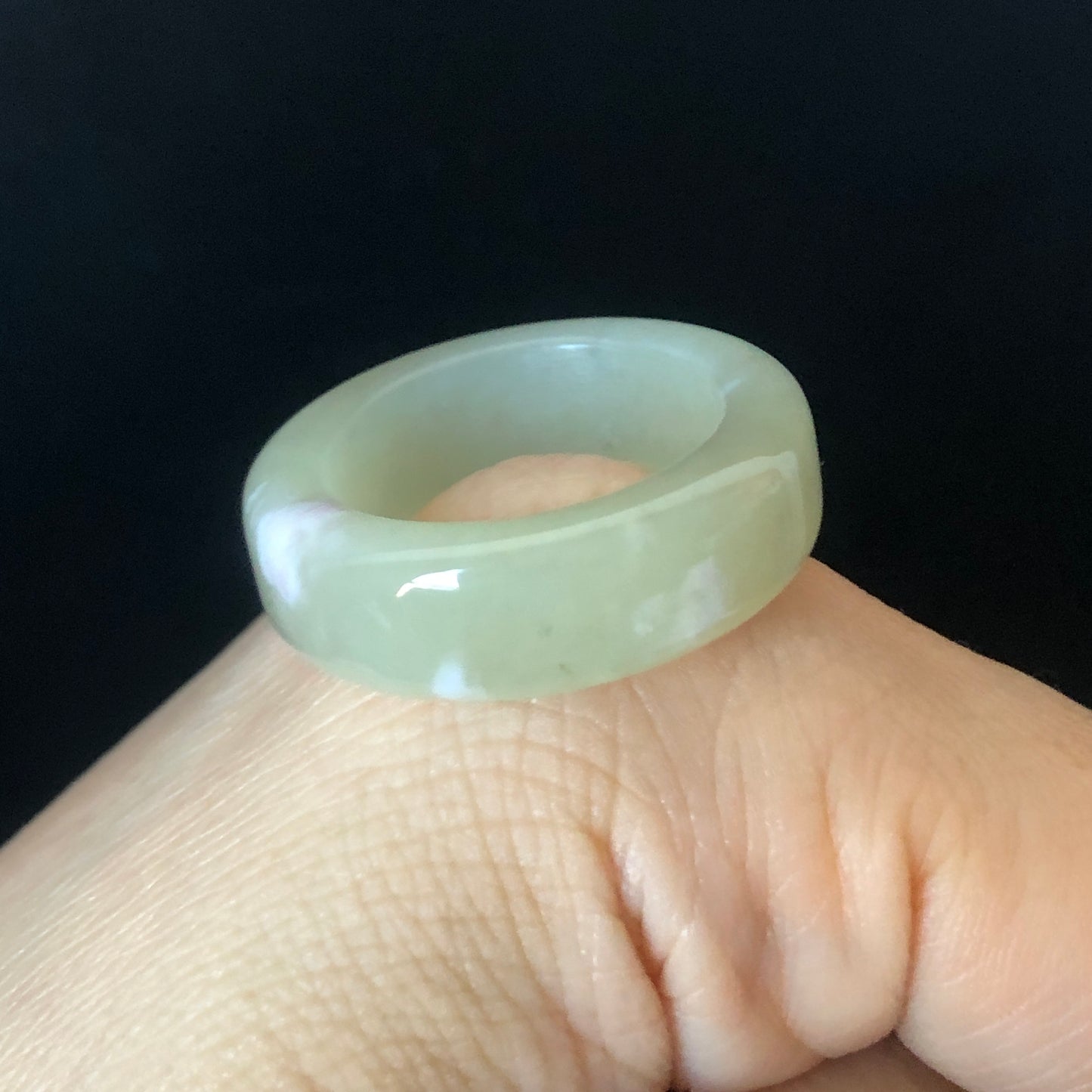 Rare-found Natural Pink Hetian Jade Nephrite Ring | 17.9mm (US 7.5-8) | Yellowish Green Jade with Pink Petals