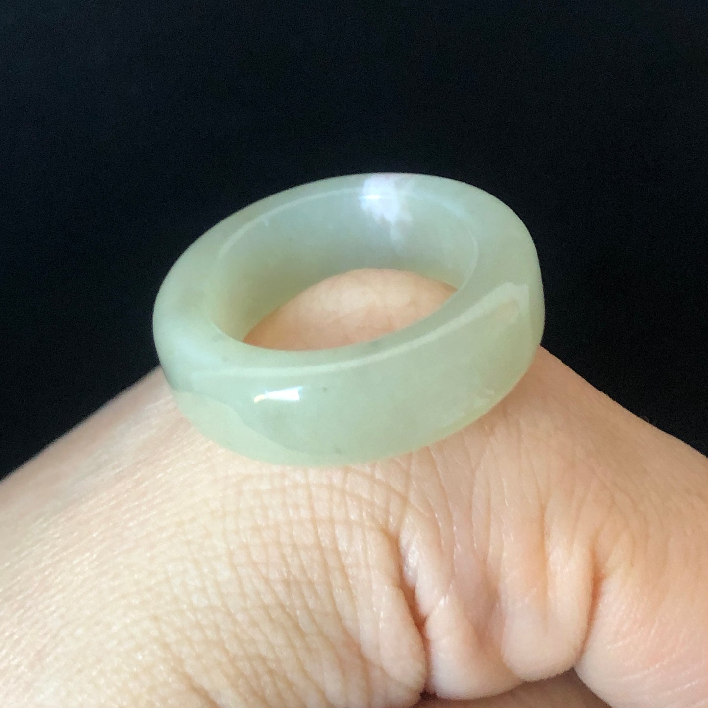 Rare-found Natural Pink Hetian Jade Nephrite Ring | 17.9mm (US 7.5-8) | Yellowish Green Jade with Pink Petals