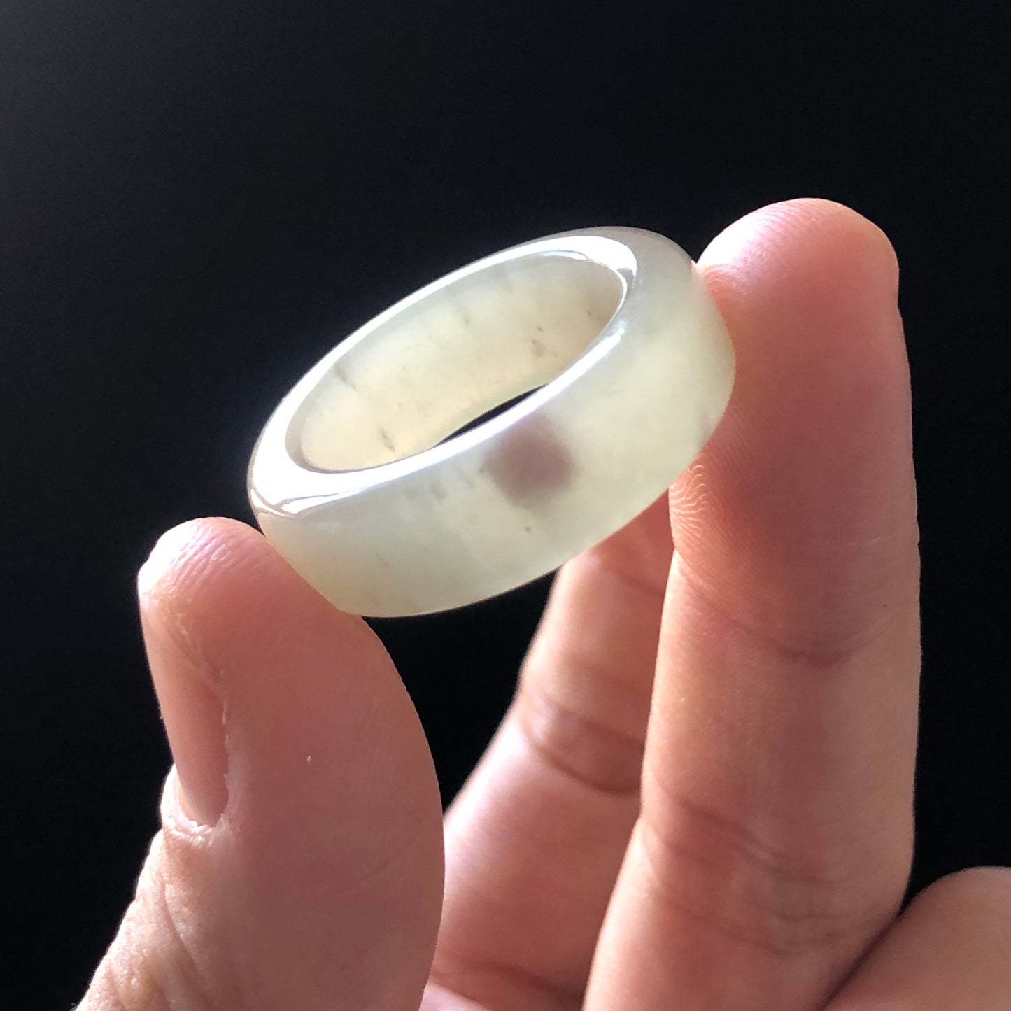 Rare-found Natural Pink Hetian Jade Nephrite Ring | 17.9mm (US 7.5-8) | Yellowish Green Jade with Pink Petals