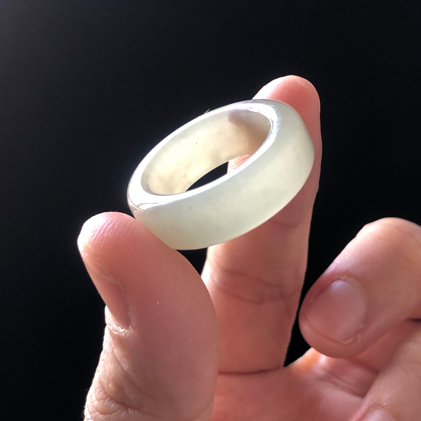 Rare-found Natural Pink Hetian Jade Nephrite Ring | 17.9mm (US 7.5-8) | Yellowish Green Jade with Pink Petals