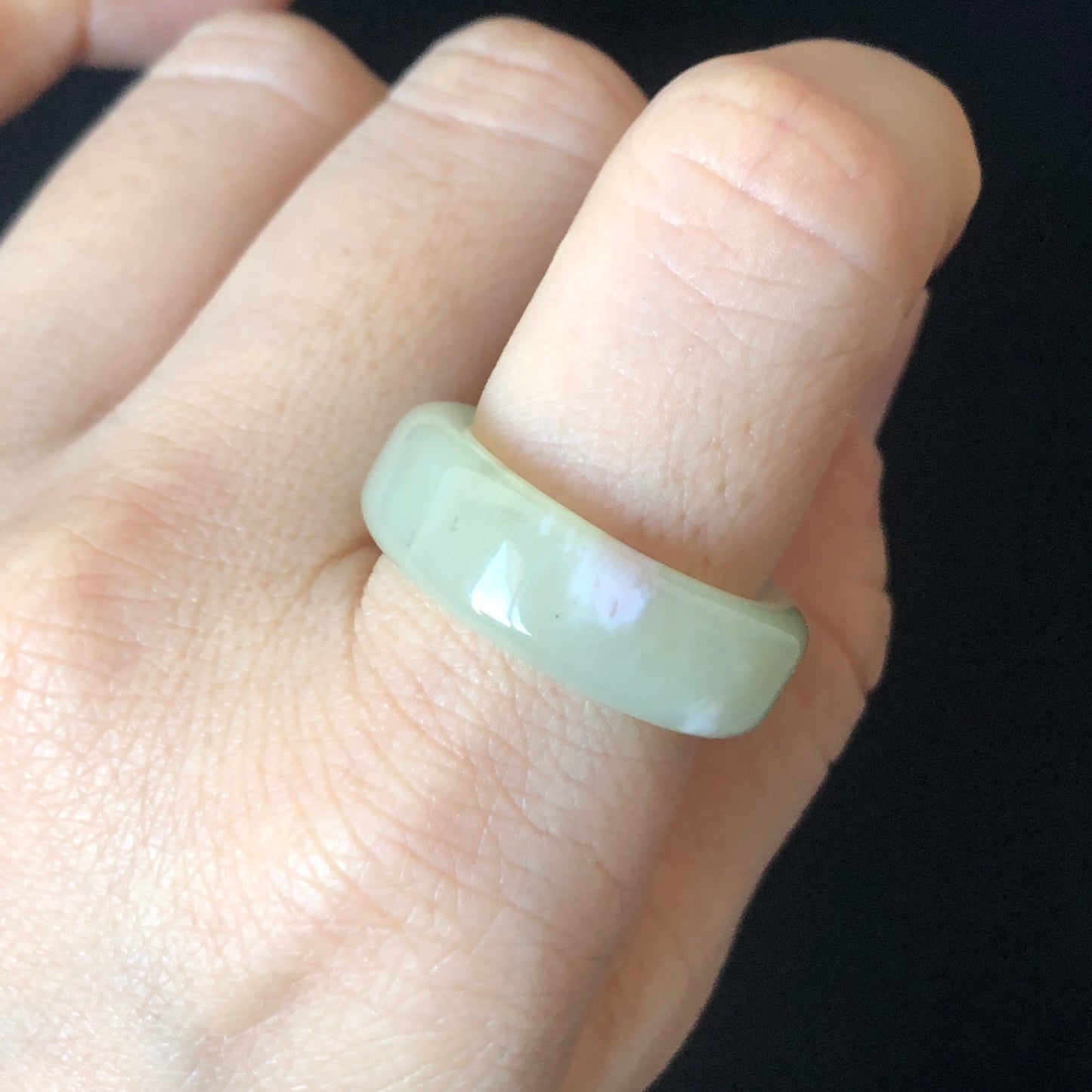 Rare-found Natural Pink Hetian Jade Nephrite Ring | 17.9mm (US 7.5-8) | Yellowish Green Jade with Pink Petals