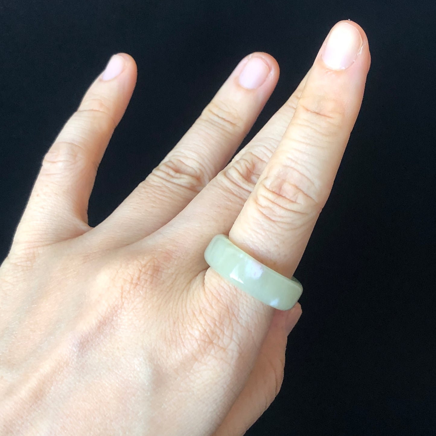Rare-found Natural Pink Hetian Jade Nephrite Ring | 17.9mm (US 7.5-8) | Yellowish Green Jade with Pink Petals
