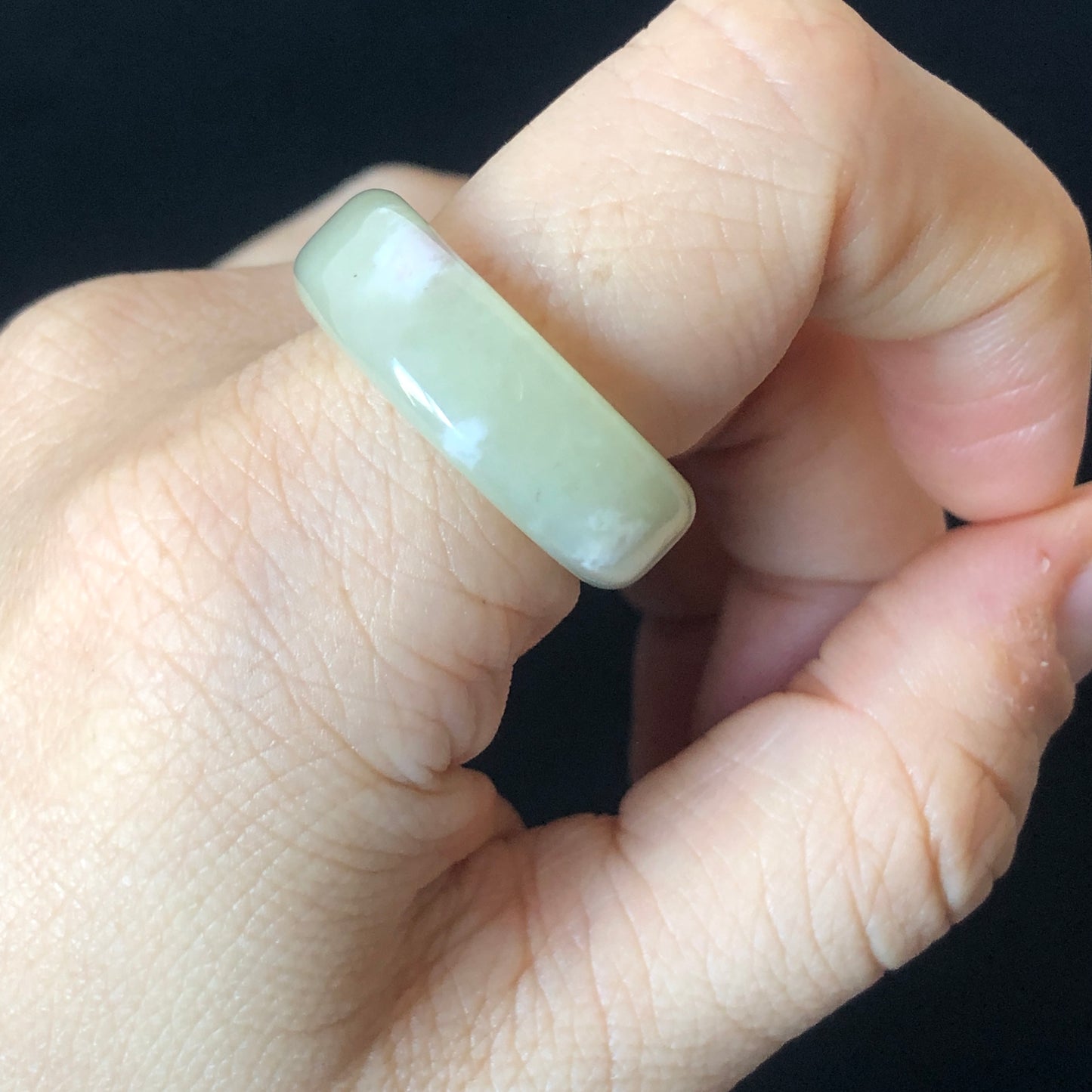 Rare-found Natural Pink Hetian Jade Nephrite Ring | 17.9mm (US 7.5-8) | Yellowish Green Jade with Pink Petals