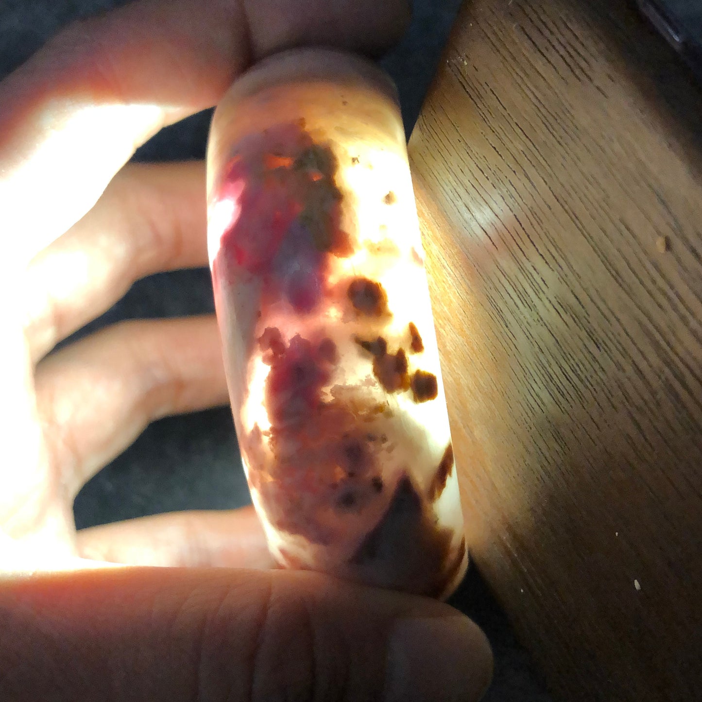 58.4mm Natural Rhodonite Bangle|Danqing Flowers | Pink and Gold Flowers | Icy and Translucent | Stone Bangle | Crystal Bangle