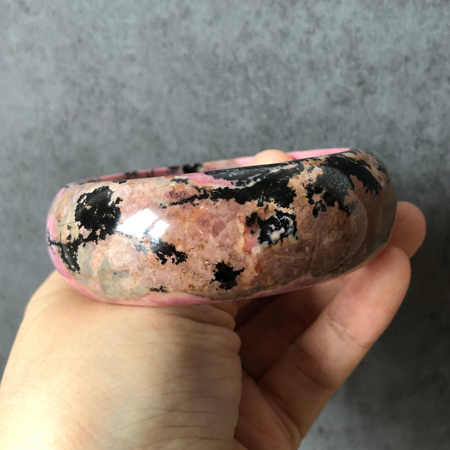 58.5mm Premium Rhodonite Stone Bangle bracelet | Rosy Pink, Porcelain Blue | Gallery of Impressionism | Crystal Gemstone Rock Bangle Gift