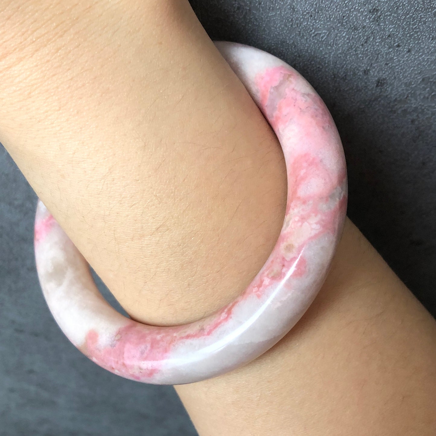 58.6mm Natural Rhodonite Stone Bangle | Strawberry Cotton Candy | Milky White Pink | Crystal Gemstone Bracelet | Healing Stone Gift for her
