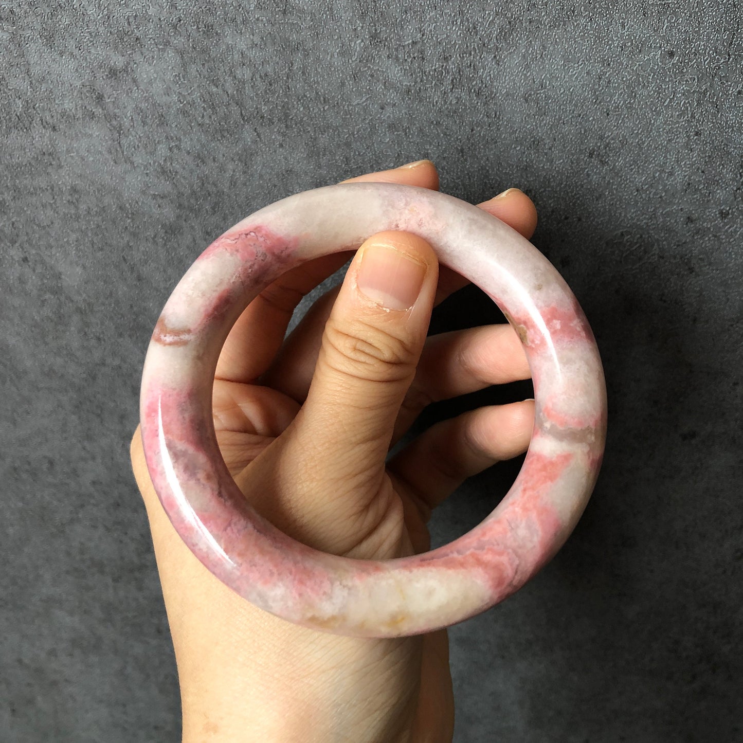 58.6mm Natural Rhodonite Stone Bangle | Strawberry Cotton Candy | Milky White Pink | Crystal Gemstone Bracelet | Healing Stone Gift for her