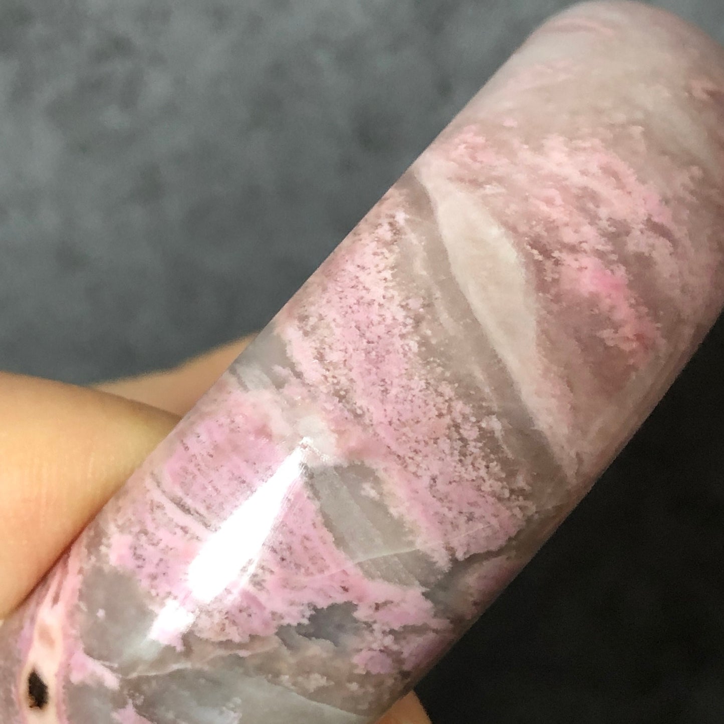 58.5mm Natural Rhodonite Stone Bangle Bracelet| Purple Rain | Icy purple pink | exclamation mark | Wide Crystal Bangle Big Gemstone Jewelry