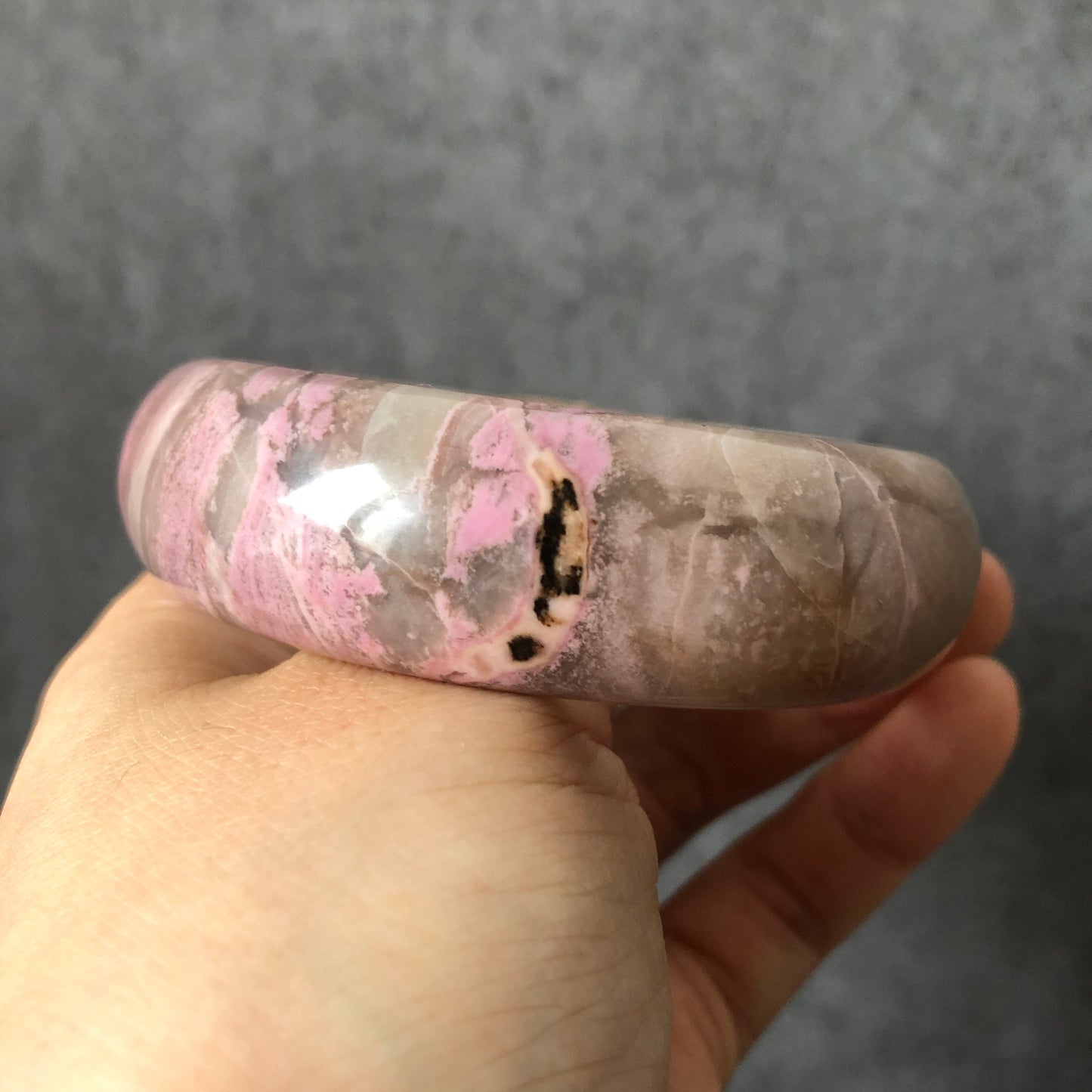 58.5mm Natural Rhodonite Stone Bangle Bracelet| Purple Rain | Icy purple pink | exclamation mark | Wide Crystal Bangle Big Gemstone Jewelry