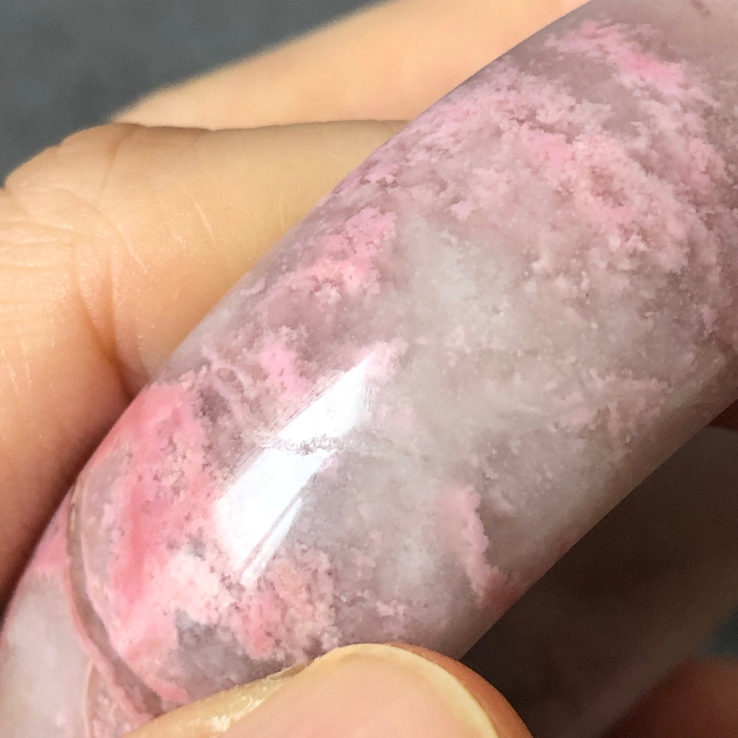 58.5mm Natural Rhodonite Stone Bangle Bracelet| Purple Rain | Icy purple pink | exclamation mark | Wide Crystal Bangle Big Gemstone Jewelry