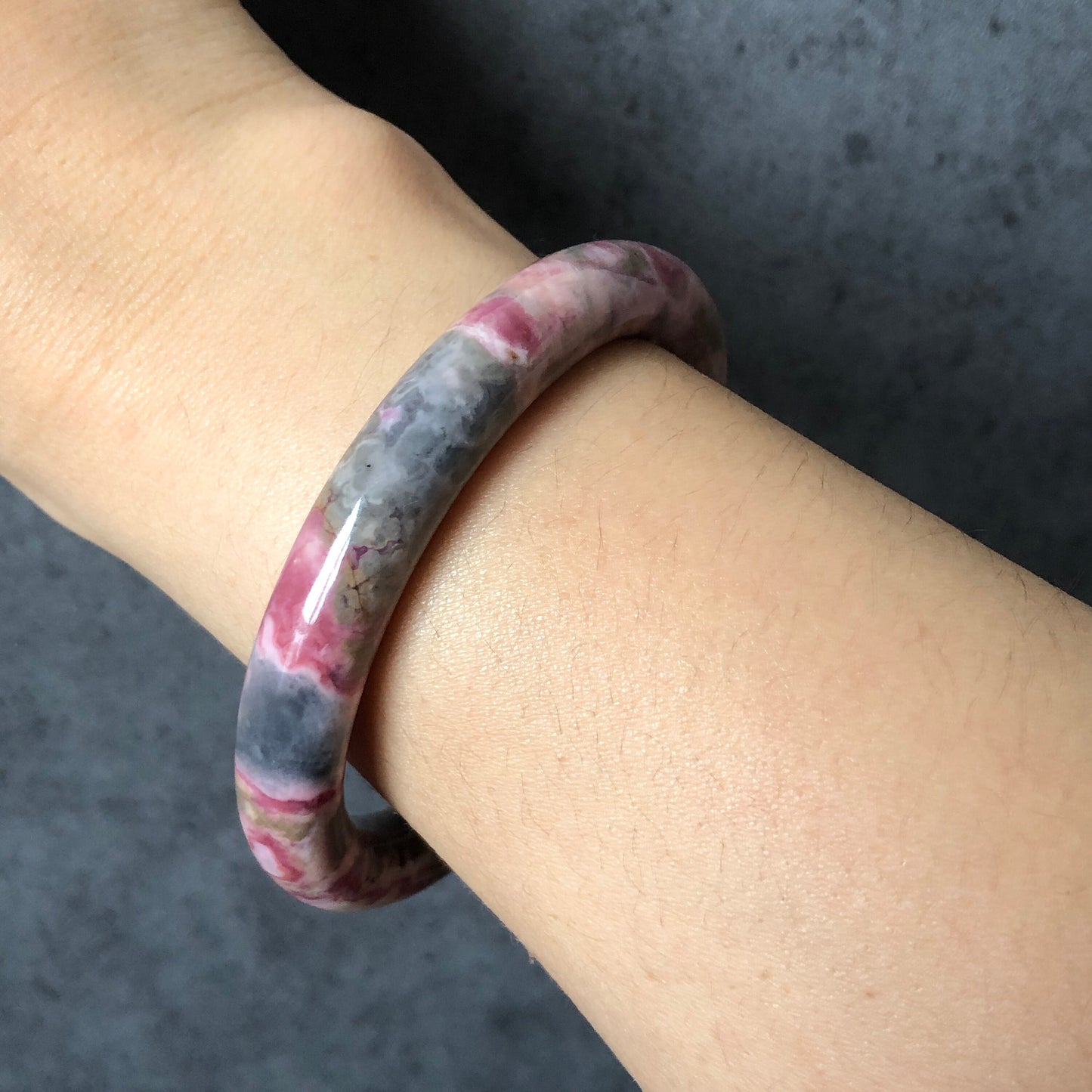 56.5mm High Quality Natural Rhodonite Bangle| Spring Garden | Porcelain blue and Matcha Green | Vivid and Colourful | Crystal Bangle