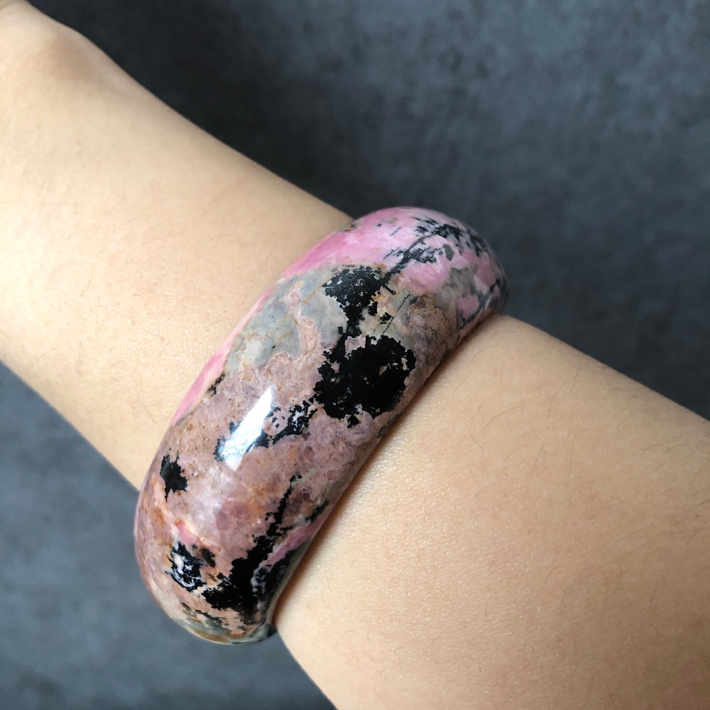 58.5mm Premium Rhodonite Stone Bangle bracelet | Rosy Pink, Porcelain Blue | Gallery of Impressionism | Crystal Gemstone Rock Bangle Gift