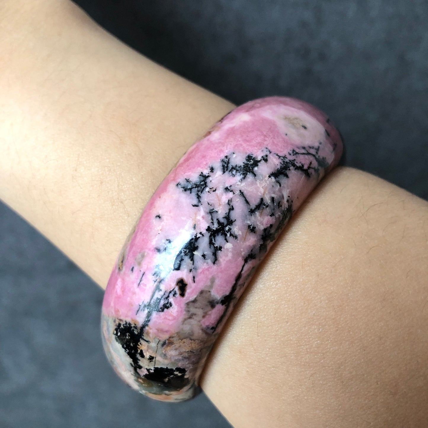 58.5mm Premium Rhodonite Stone Bangle bracelet | Rosy Pink, Porcelain Blue | Gallery of Impressionism | Crystal Gemstone Rock Bangle Gift