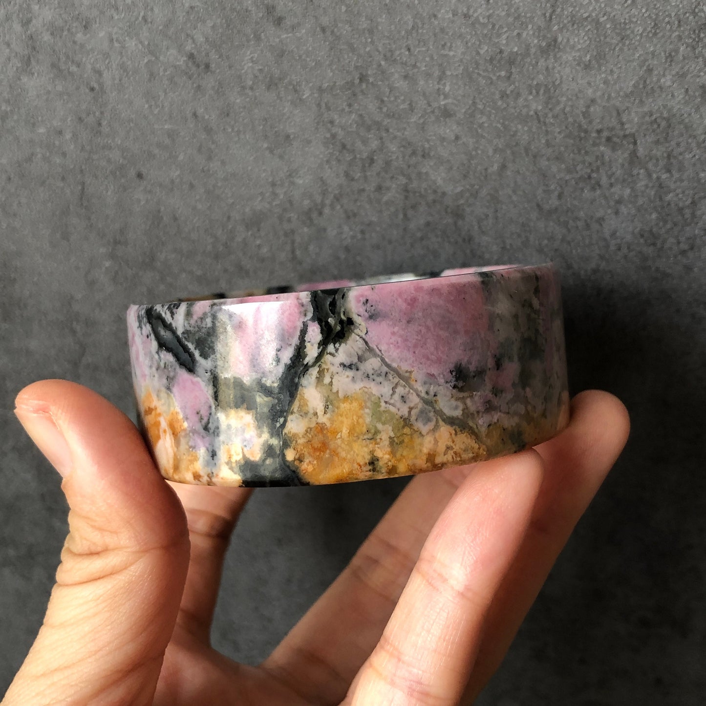 56.3mm Natural Rhodonite Stone Bangle | Dancing Flame | Purple and Gold | Beautiful Scenery | Crystal Gemstone Bangle | Healing Stone Gift