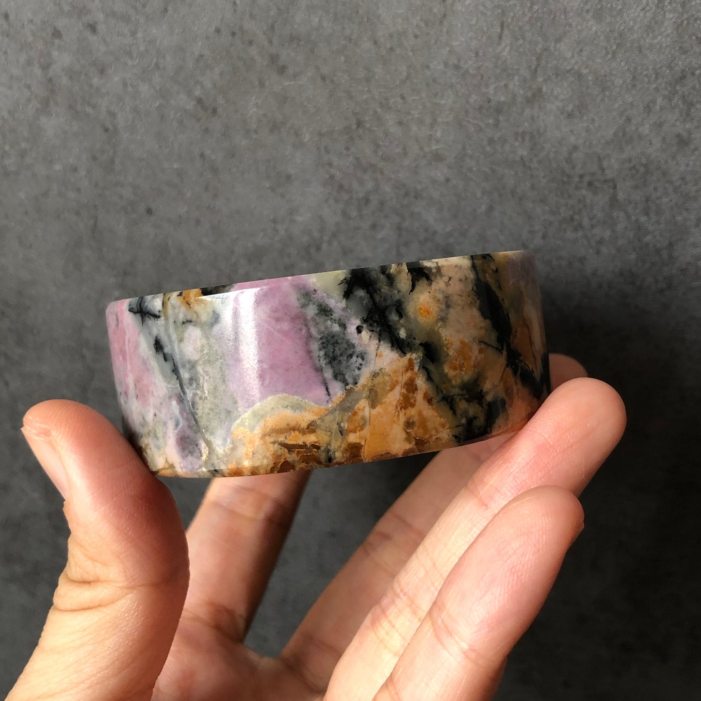 56.3mm Natural Rhodonite Stone Bangle | Dancing Flame | Purple and Gold | Beautiful Scenery | Crystal Gemstone Bangle | Healing Stone Gift