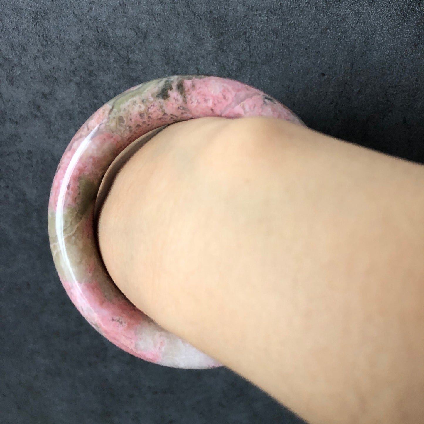 56mm Natural Rhodonite Stone Bangle Bracelet | Tinker Bell | Milky Pink & Green | Real Crystal Gemstone Bangle | Healing Stone Gift for her | Rock Bangle | Vintage Style Bangle | Baby Pink Bracelet | Antique Bangle