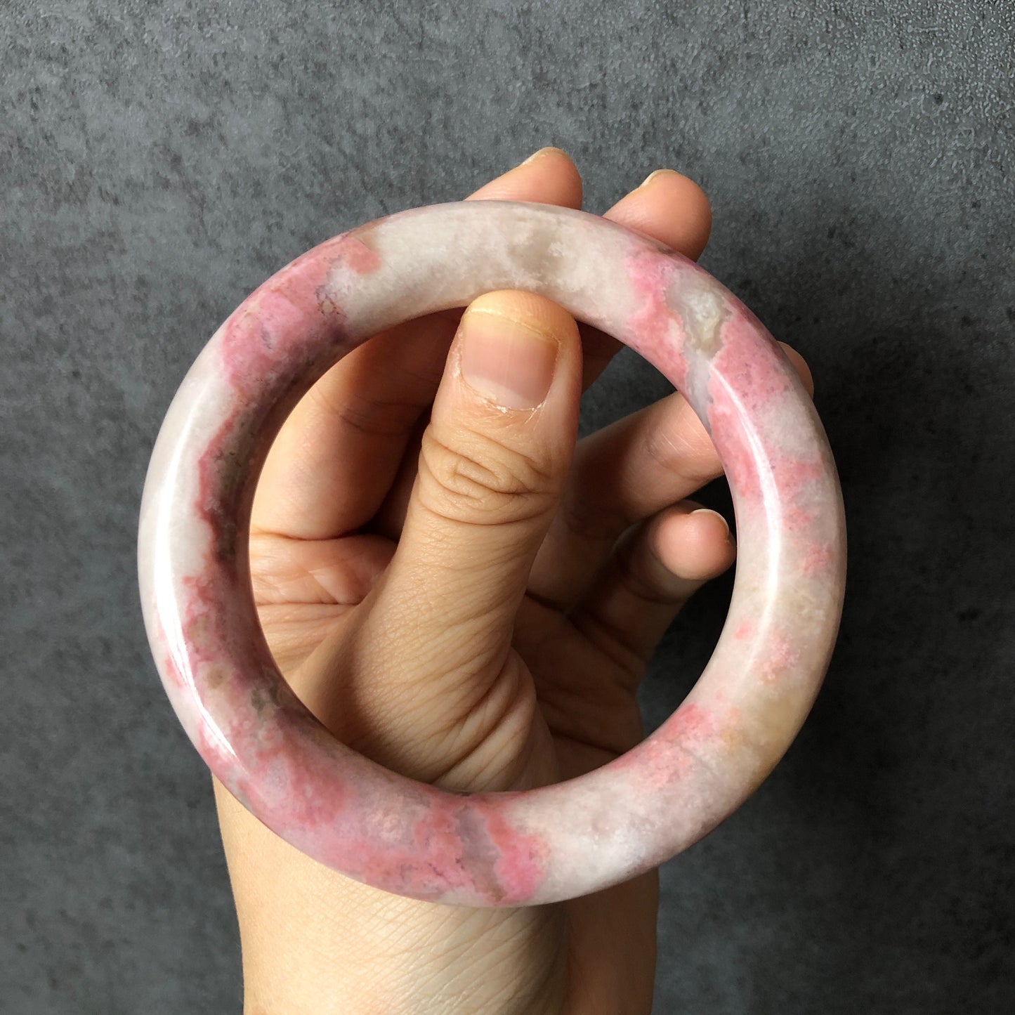 58.6mm Natural Rhodonite Stone Bangle | Strawberry Cotton Candy | Milky White Pink | Crystal Gemstone Bracelet | Healing Stone Gift for her