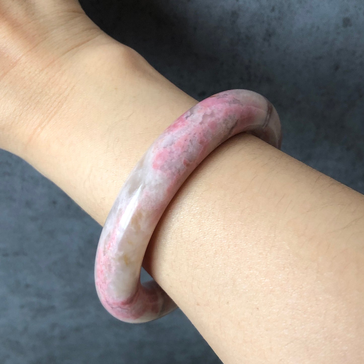 58.6mm Natural Rhodonite Stone Bangle | Strawberry Cotton Candy | Milky White Pink | Crystal Gemstone Bracelet | Healing Stone Gift for her