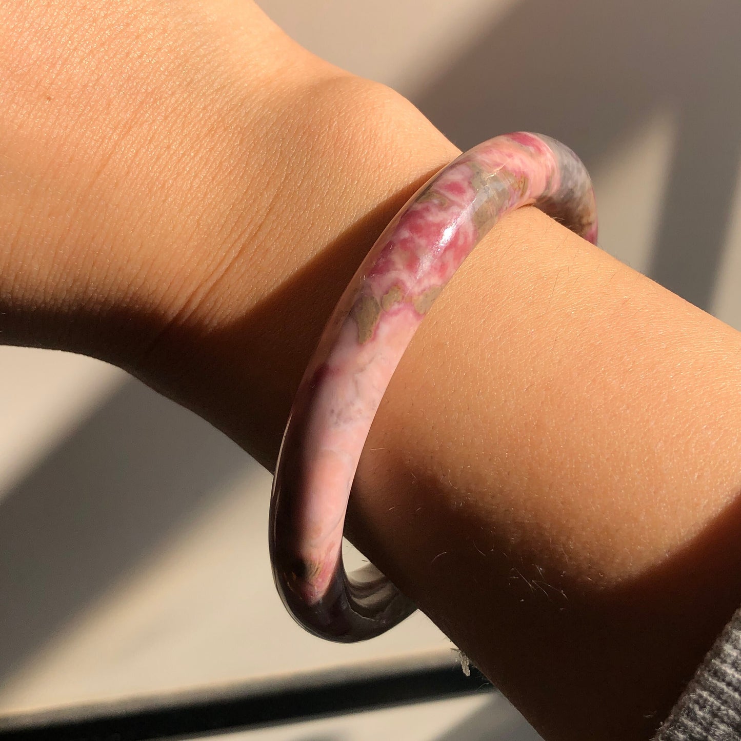 56.5mm High Quality Natural Rhodonite Bangle| Spring Garden | Porcelain blue and Matcha Green | Vivid and Colourful | Crystal Bangle