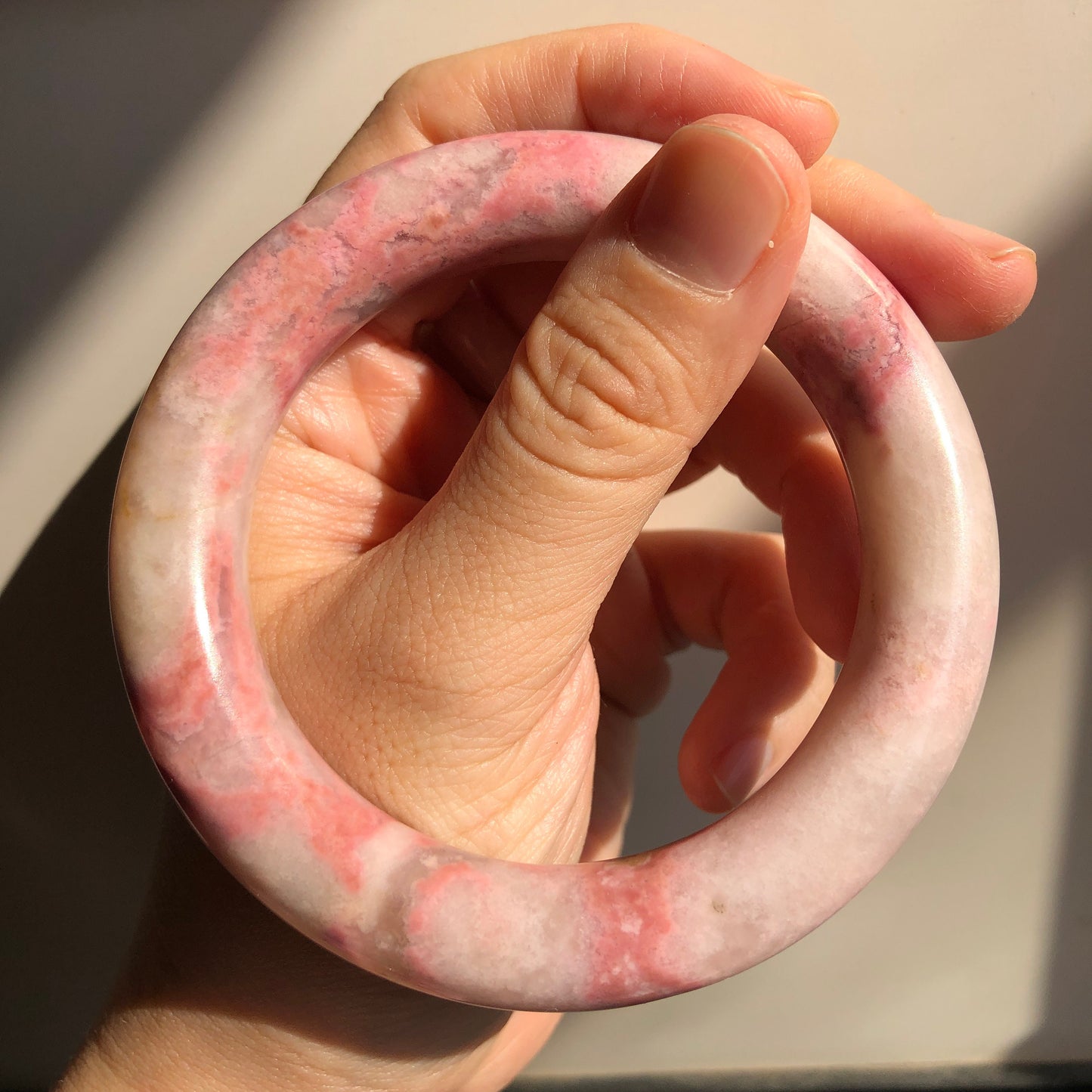 58.6mm Natural Rhodonite Stone Bangle | Strawberry Cotton Candy | Milky White Pink | Crystal Gemstone Bracelet | Healing Stone Gift for her
