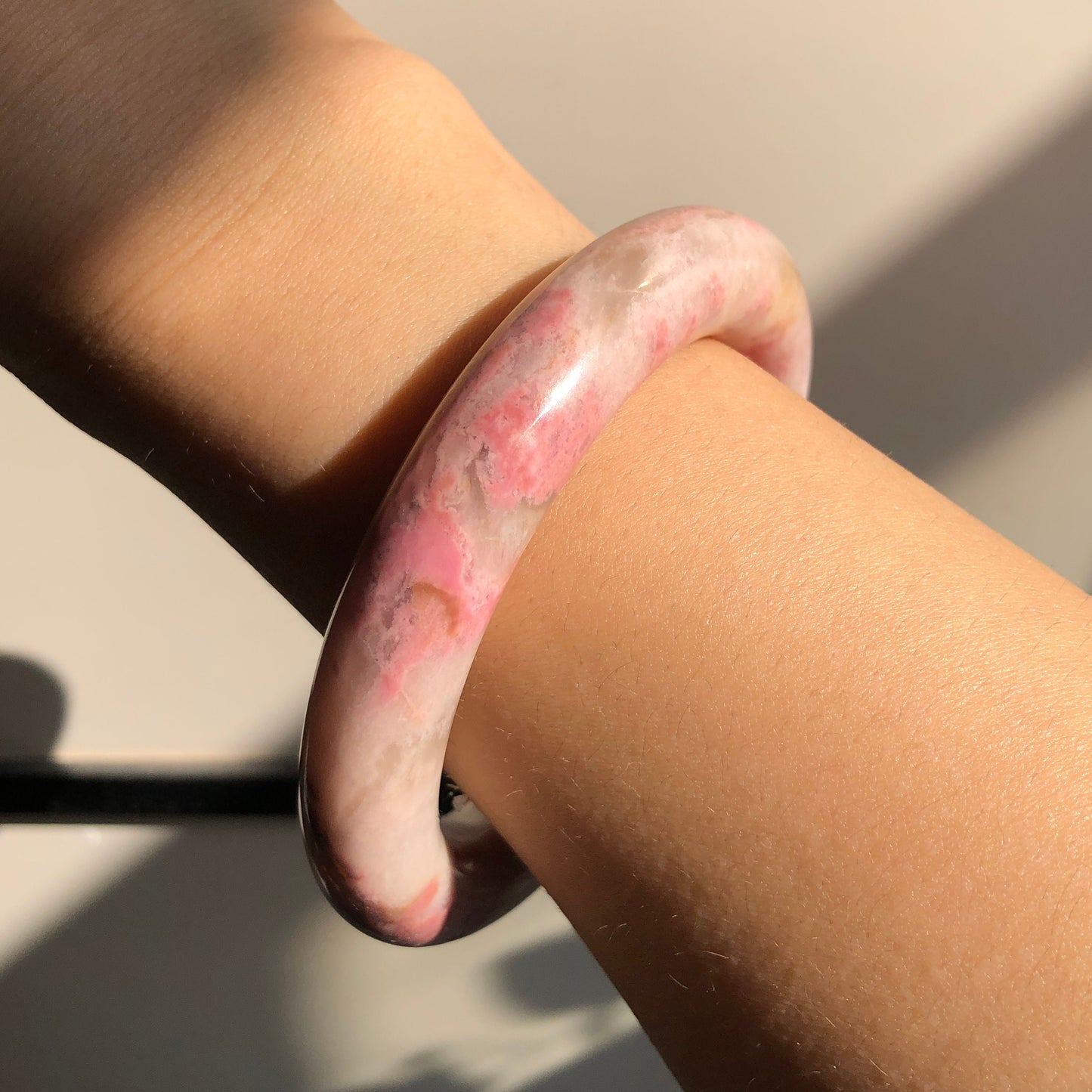 58.6mm Natural Rhodonite Stone Bangle | Strawberry Cotton Candy | Milky White Pink | Crystal Gemstone Bracelet | Healing Stone Gift for her