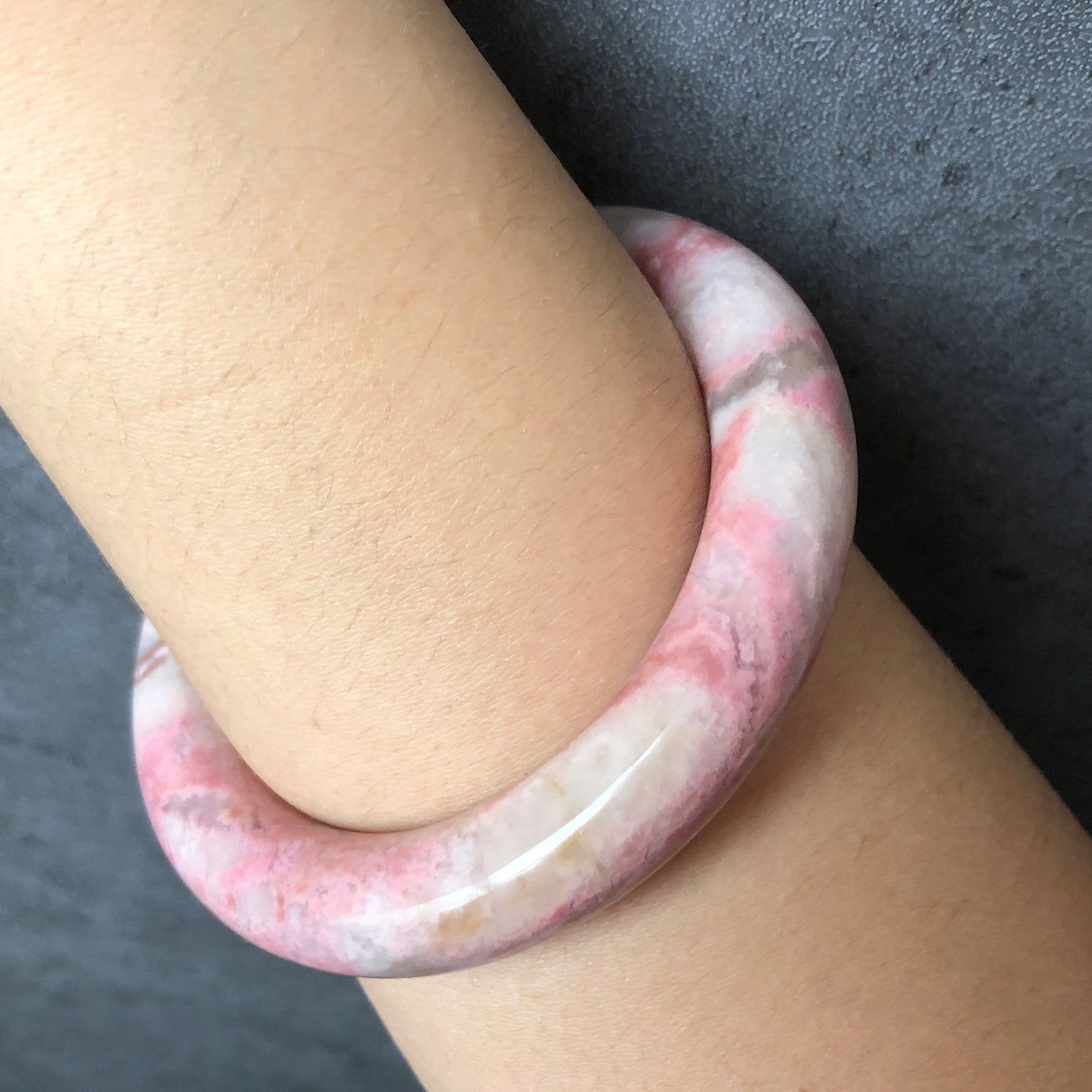 58.6mm Natural Rhodonite Stone Bangle | Strawberry Cotton Candy | Milky White Pink | Crystal Gemstone Bracelet | Healing Stone Gift for her