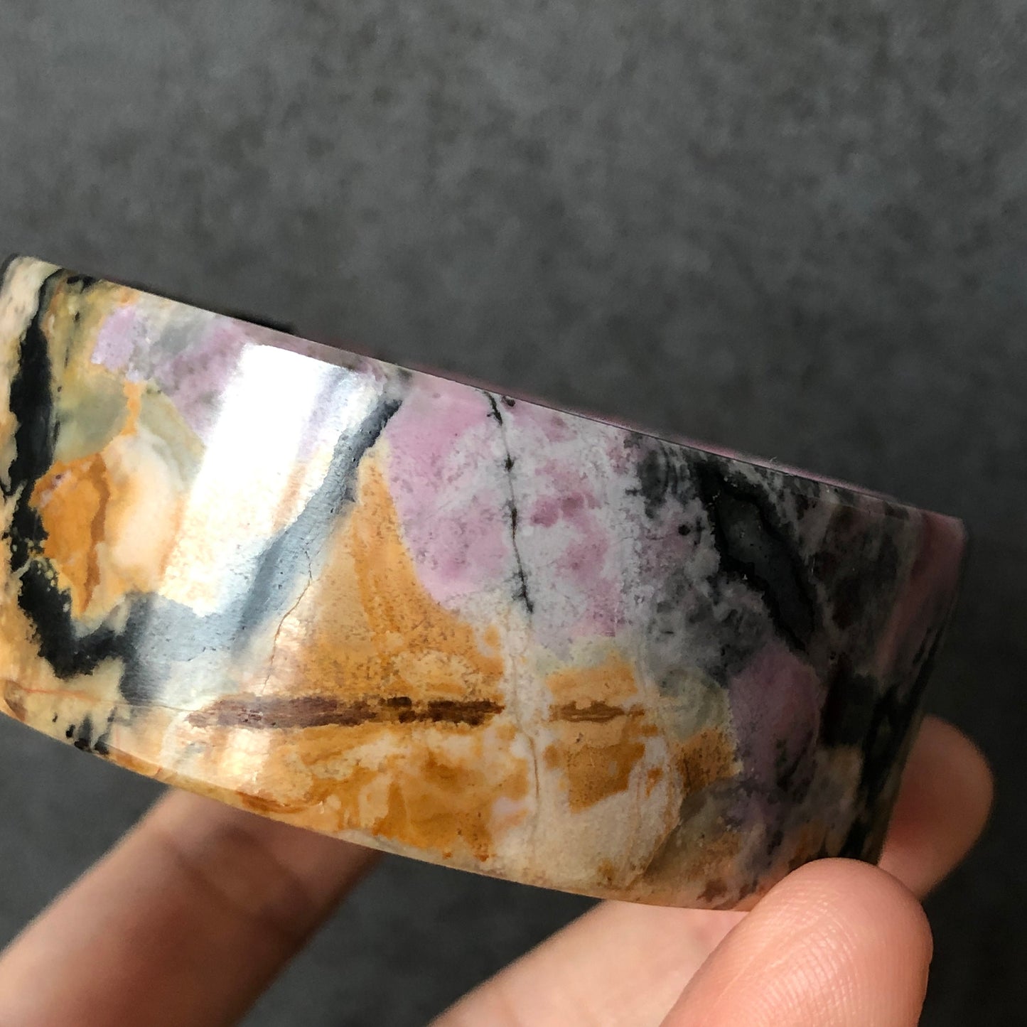 56.3mm Natural Rhodonite Stone Bangle | Dancing Flame | Purple and Gold | Beautiful Scenery | Crystal Gemstone Bangle | Healing Stone Gift