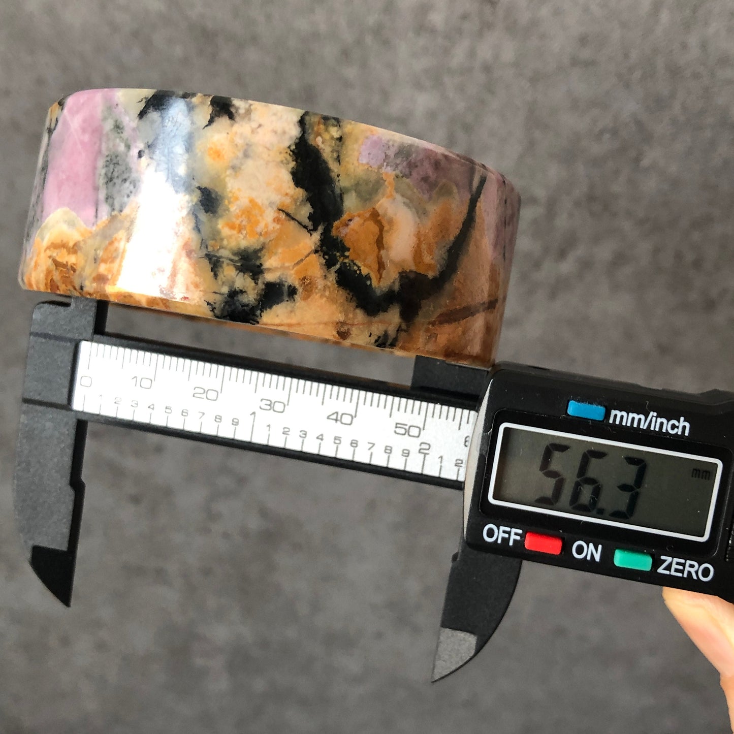 56.3mm Natural Rhodonite Stone Bangle | Dancing Flame | Purple and Gold | Beautiful Scenery | Crystal Gemstone Bangle | Healing Stone Gift