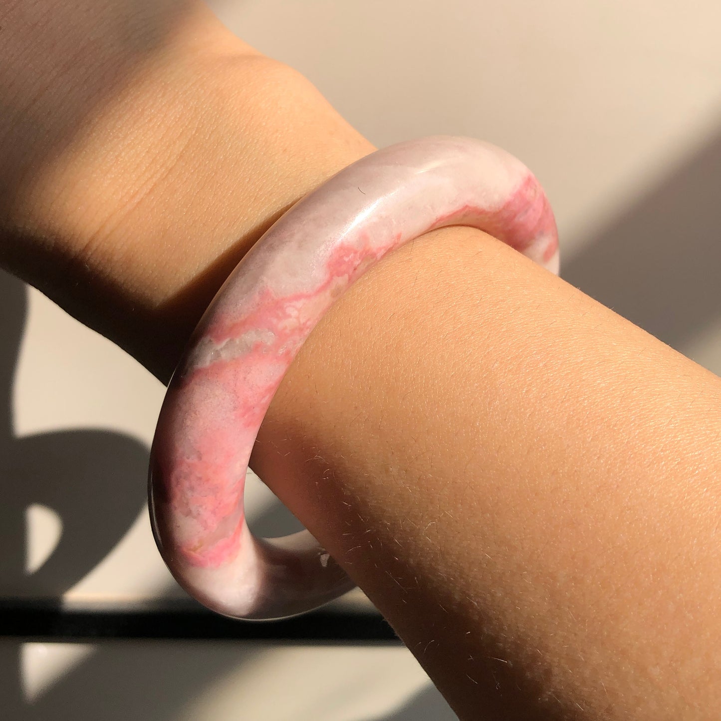 58.6mm Natural Rhodonite Stone Bangle | Strawberry Cotton Candy | Milky White Pink | Crystal Gemstone Bracelet | Healing Stone Gift for her