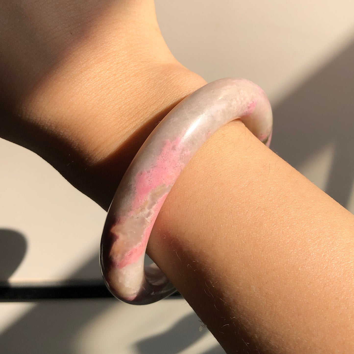 56mm Natural Rhodonite Stone Bangle Bracelet | Tinker Bell | Milky Pink & Green | Real Crystal Gemstone Bangle | Healing Stone Gift for her | Rock Bangle | Vintage Style Bangle | Baby Pink Bracelet | Antique Bangle