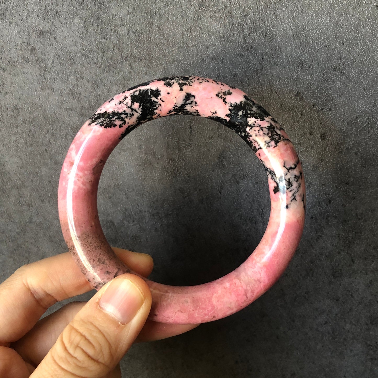 57.7mm Natural Rhodonite Bangle | The Splash! | Pink with Black Ink | Crystal Gemstone Bangle | Pink Raw Stone Bracelet | Healing Stone