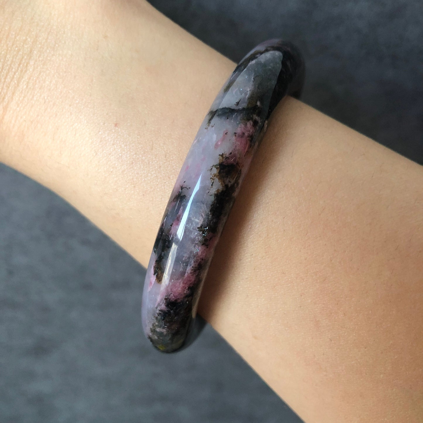 56.7mm Premium Natural Icy Rhodonite Bangle | Two-Faced |Cherry Blossom | Milky Sakura Rain | Danqing | Plum Blossom | Crystal Bangle
