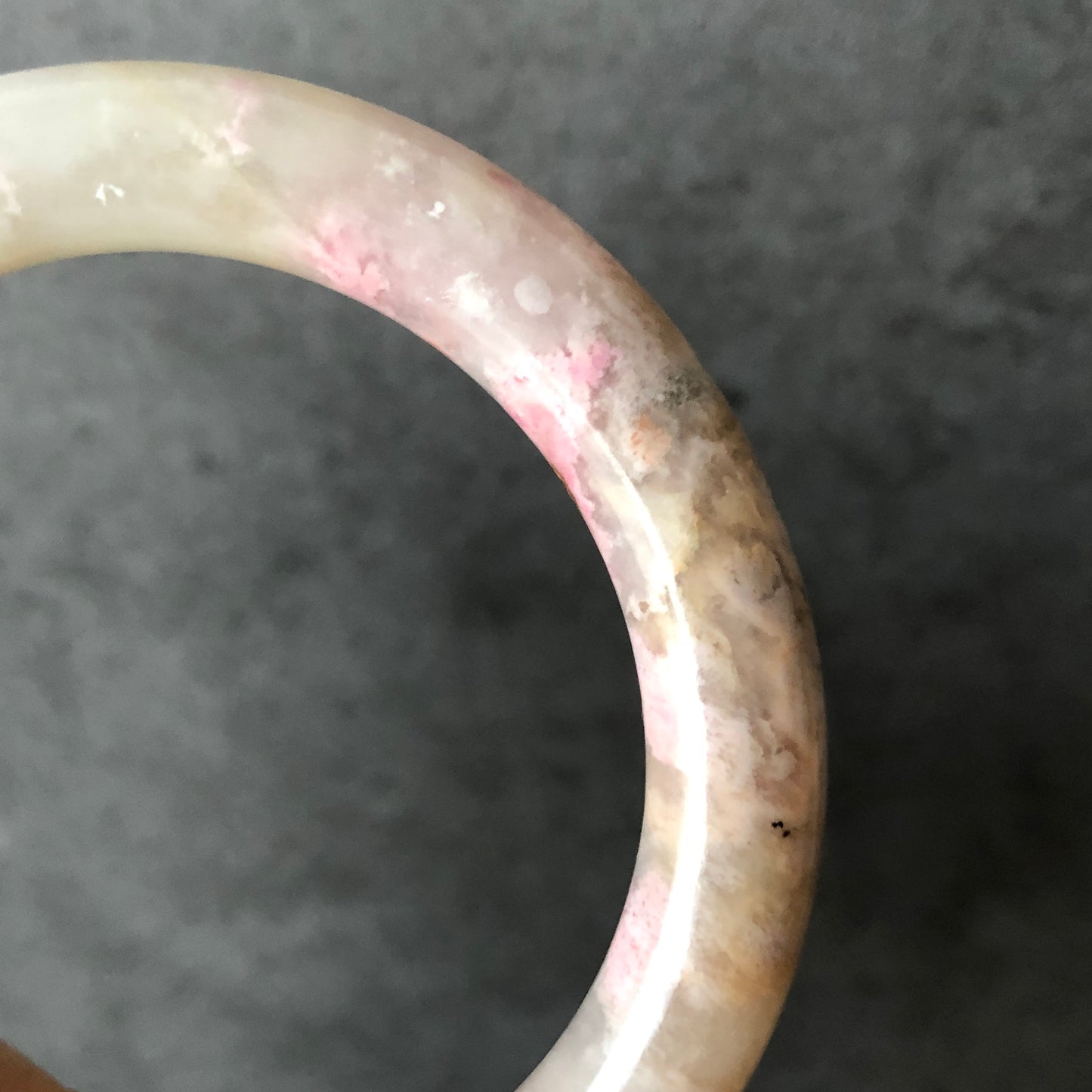 52.8mm Natural Rhodonite Bangle | Ice Queen | Raw Stone Bracelet | Healing Stone Gift for her | Rhodonite Jewelry for Women | Gemstone Gift, white stone bangle, pink stone bangle, raw crystal bangle, love stone jewelry, small size bangle