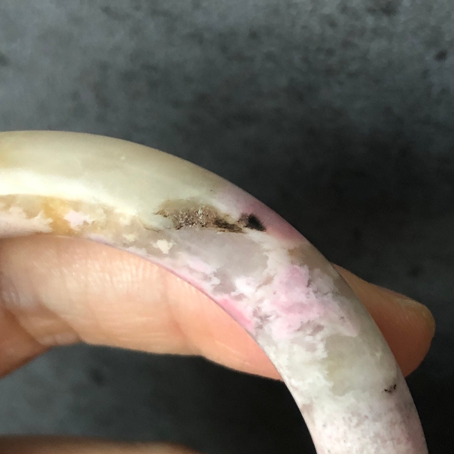 52.8mm Natural Rhodonite Bangle | Ice Queen | Raw Stone Bracelet | Healing Stone Gift for her | Rhodonite Jewelry for Women | Gemstone Gift, white stone bangle, pink stone bangle, raw crystal bangle, love stone jewelry, small size bangle