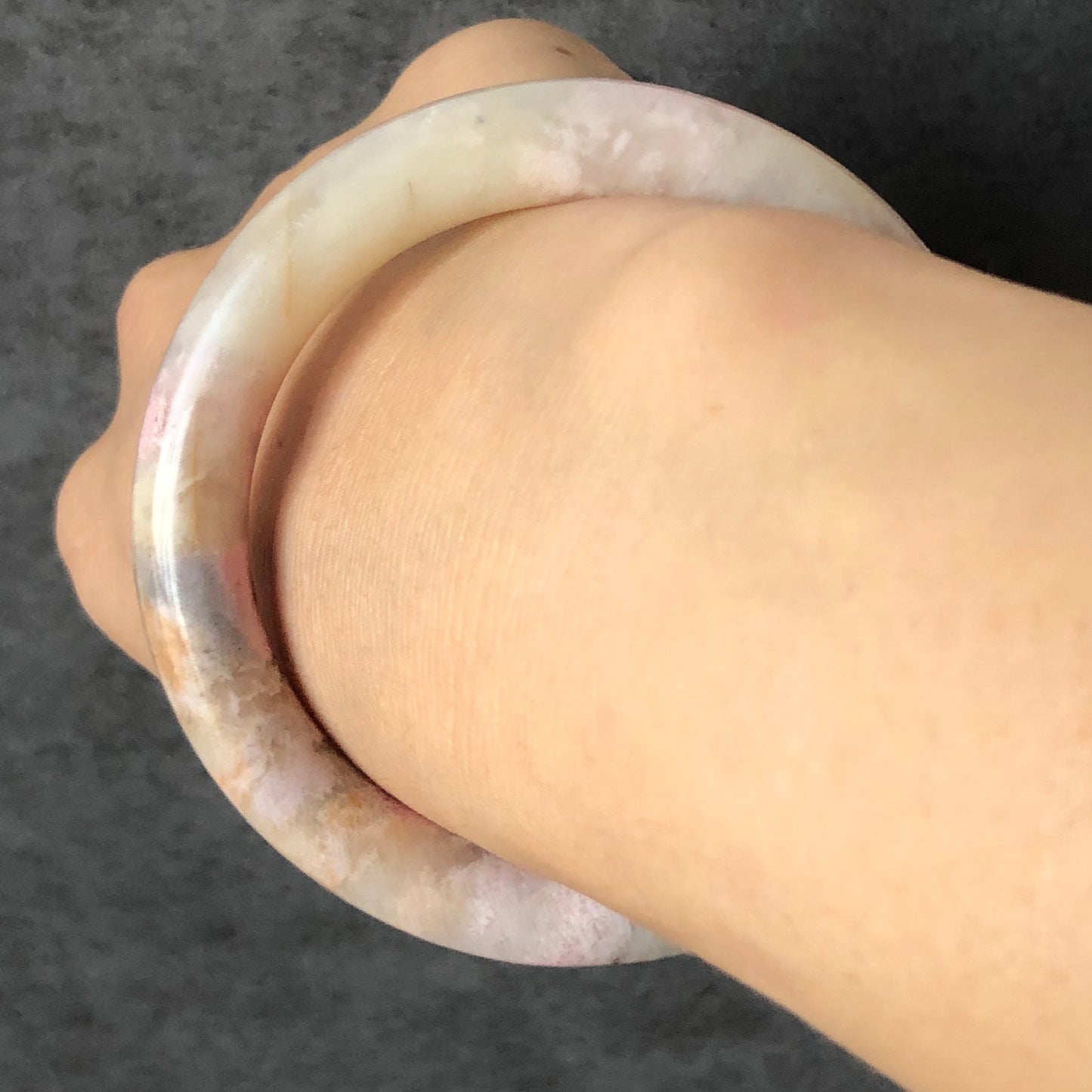 52.8mm Natural Rhodonite Bangle | Ice Queen | Raw Stone Bracelet | Healing Stone Gift for her | Rhodonite Jewelry for Women | Gemstone Gift, white stone bangle, pink stone bangle, raw crystal bangle, love stone jewelry, small size bangle