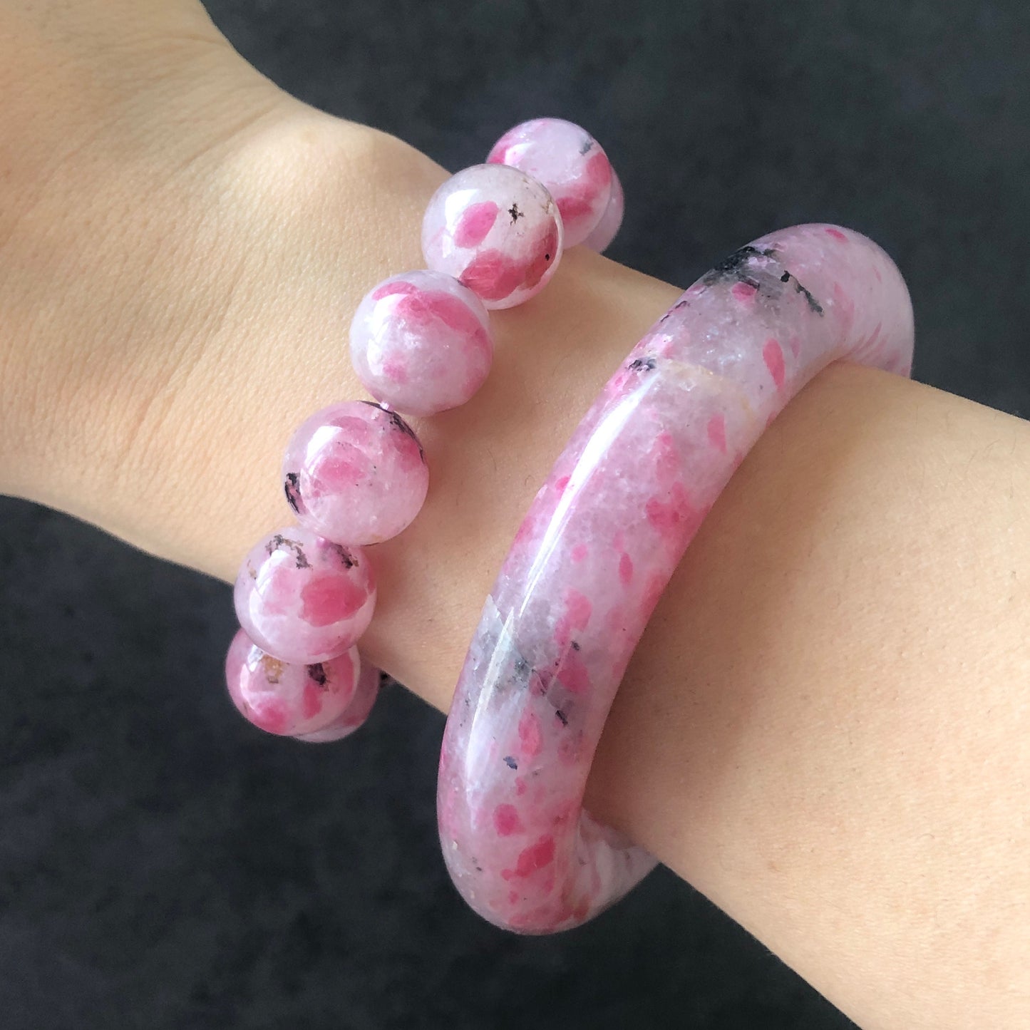 54.8mm Natural Rhodonite Stone Bangle Bracelet | Cherry Plum Blossom Sakura Rain | Chinese Danqing | Crystal Gemstone Bangle Gift for her