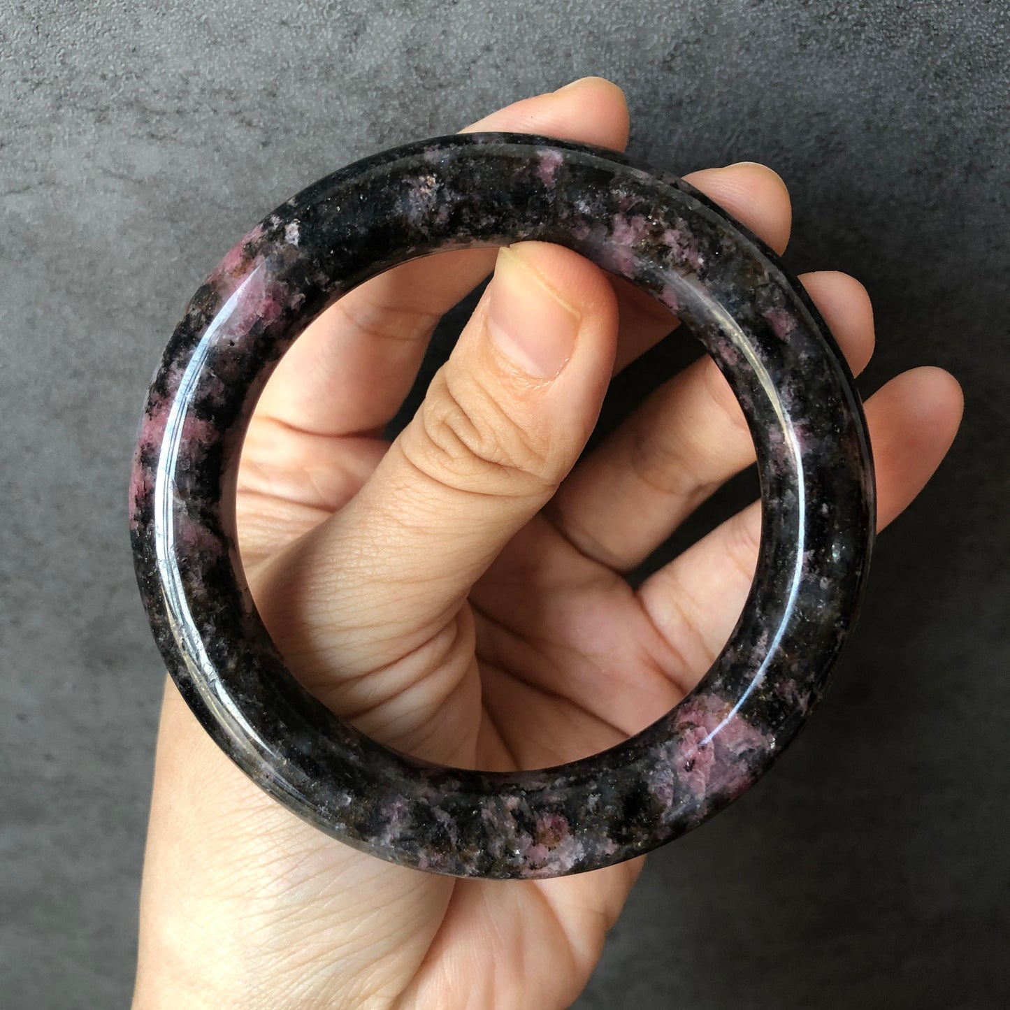 56.7mm Premium Natural Icy Rhodonite Bangle | Two-Faced |Cherry Blossom | Milky Sakura Rain | Danqing | Plum Blossom | Crystal Bangle