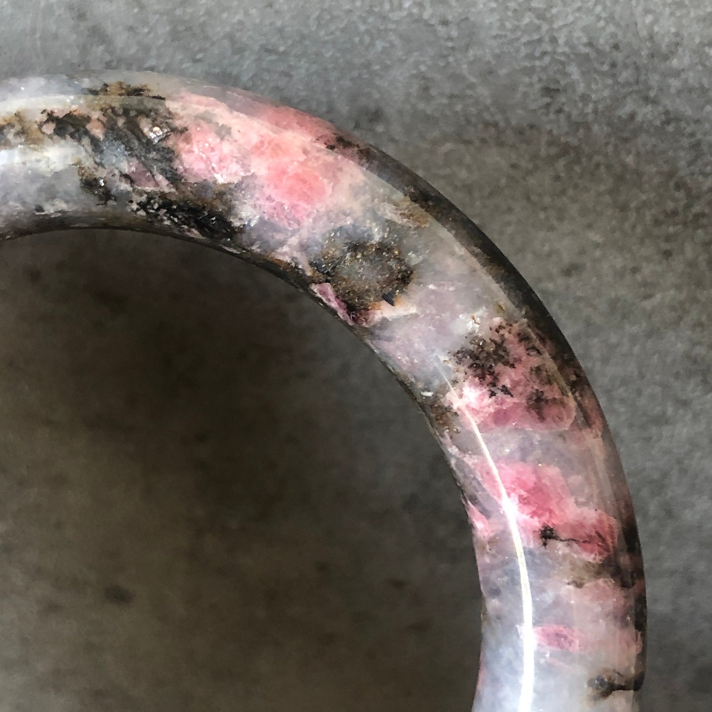 56.7mm Premium Natural Icy Rhodonite Bangle | Two-Faced |Cherry Blossom | Milky Sakura Rain | Danqing | Plum Blossom | Crystal Bangle