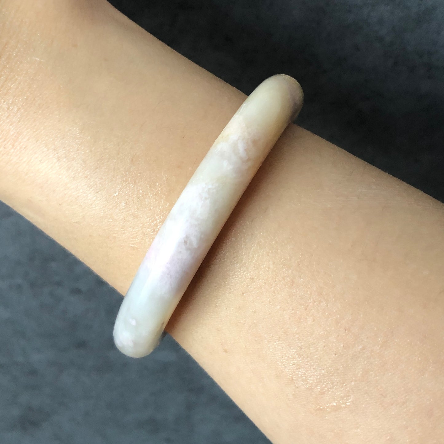 52.8mm Natural Rhodonite Bangle | Ice Queen | Raw Stone Bracelet | Healing Stone Gift for her | Rhodonite Jewelry for Women | Gemstone Gift, white stone bangle, pink stone bangle, raw crystal bangle, love stone jewelry, small size bangle