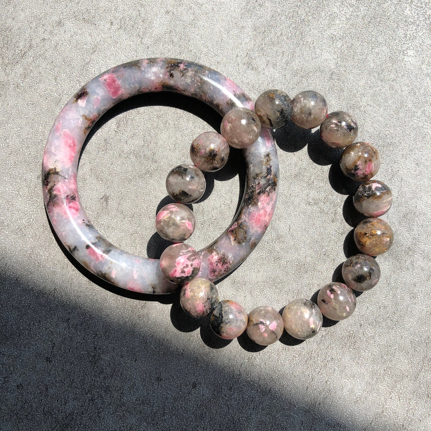 56.7mm Premium Natural Icy Rhodonite Bangle | Two-Faced |Cherry Blossom | Milky Sakura Rain | Danqing | Plum Blossom | Crystal Bangle