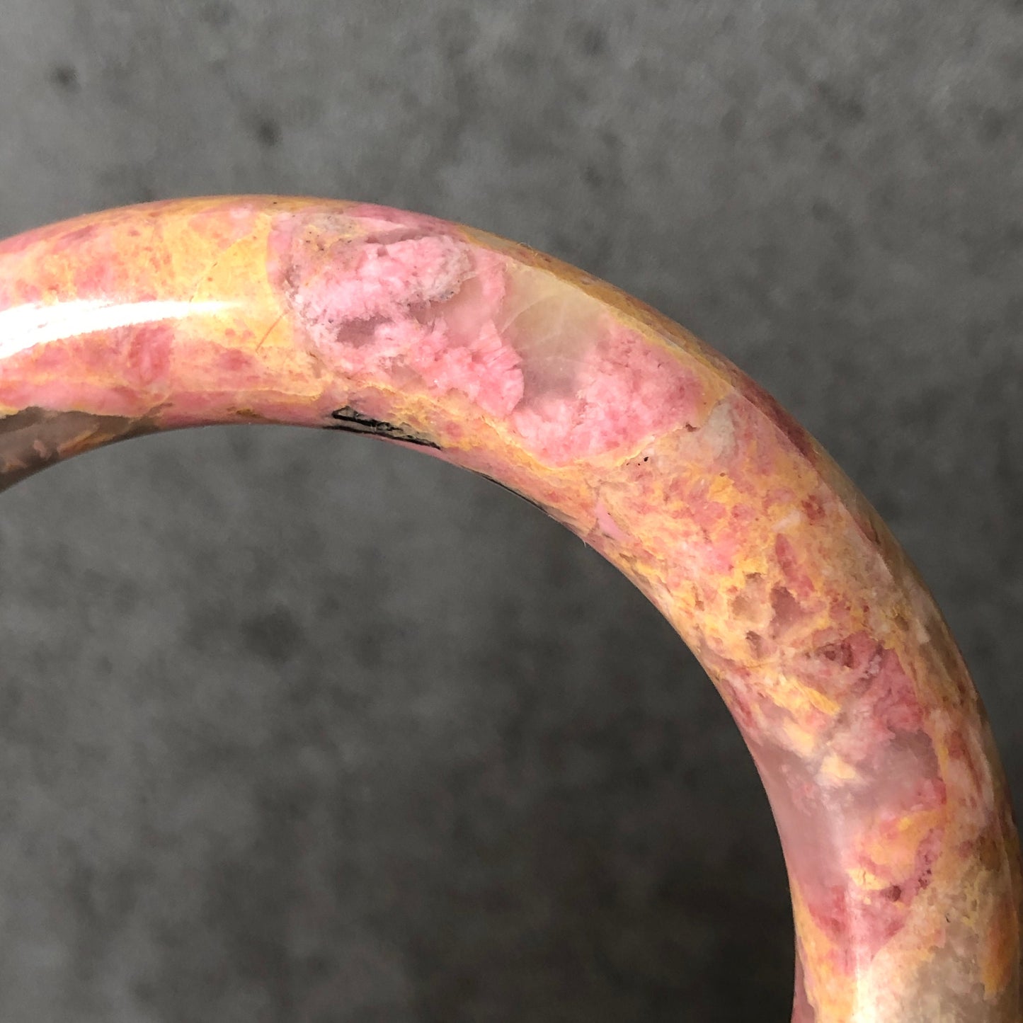 55.4mm Natural Rhodonite Stone Bangle Bracelet | Pink Casino | Pink & Gold with Black Ink | Crystal Gemstone Bangle | Healing Stone For Her
