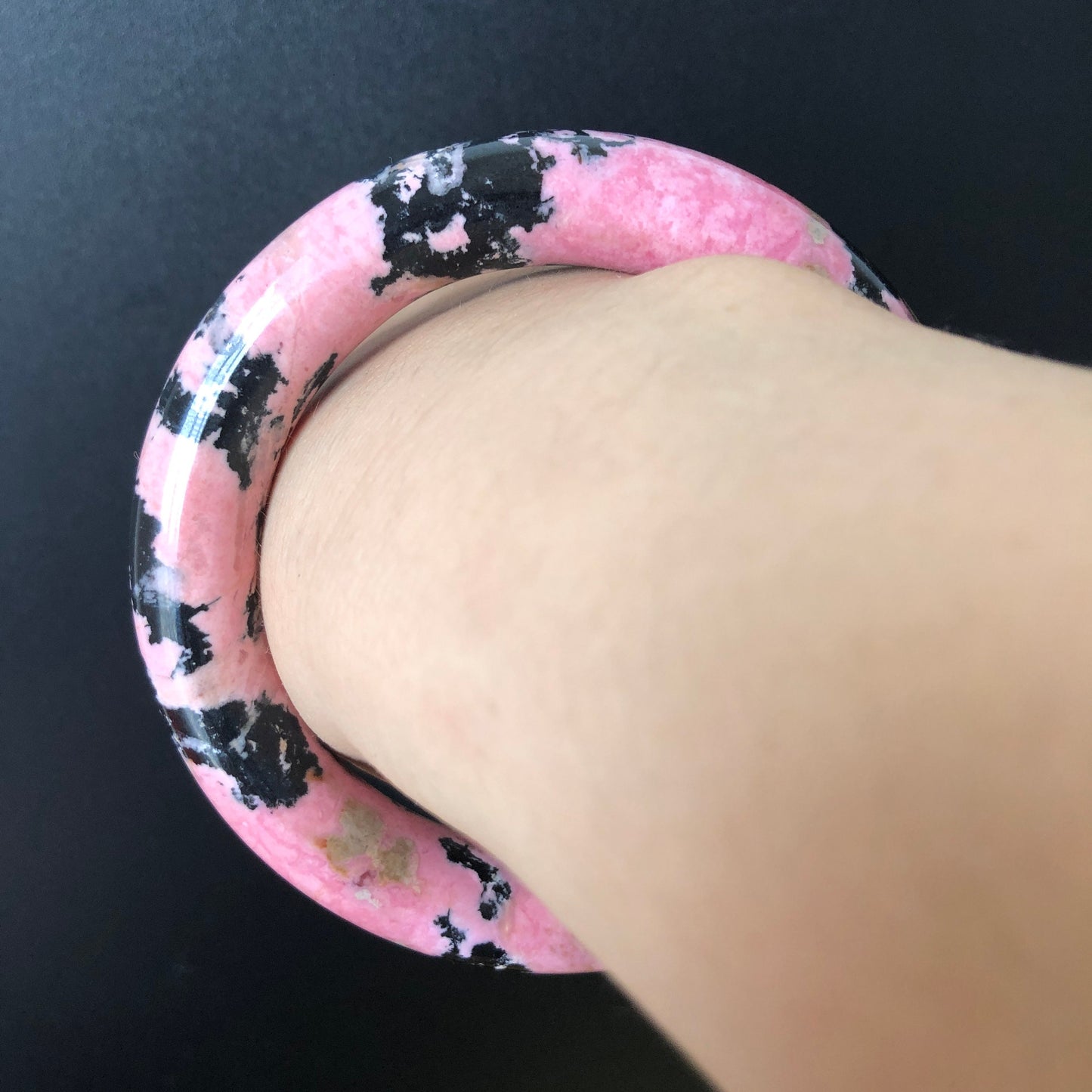 58.1mm Natural Rhodonite Stone Bangle Bracelet | Porcelain Blue, Pink, Black Ink | Pink Crystal Gemstone Bangle | Healing Stone Gift for her, Pink Raw Stone Bangle, Pink Rock Bracelet, Blue Raw Stone Bracelet, Black Stone Bangle for women, LoveStone