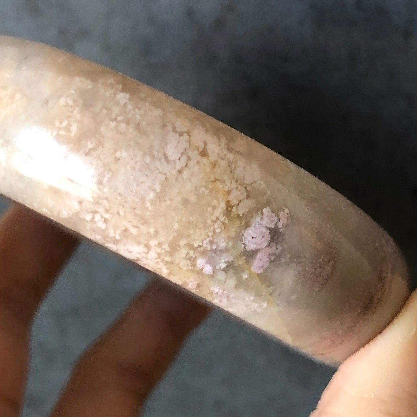 58.1mm Natural Rhodonite Stone Bangle Bracelet | Milky White Pink & Gold | Pink Crystal Gemstone Rock Bangle | Healing Stone Gift for her, pink flower bangle, icy crystal bracelet, raw stone bracelet, pink rock bangle, raw stone bracelet