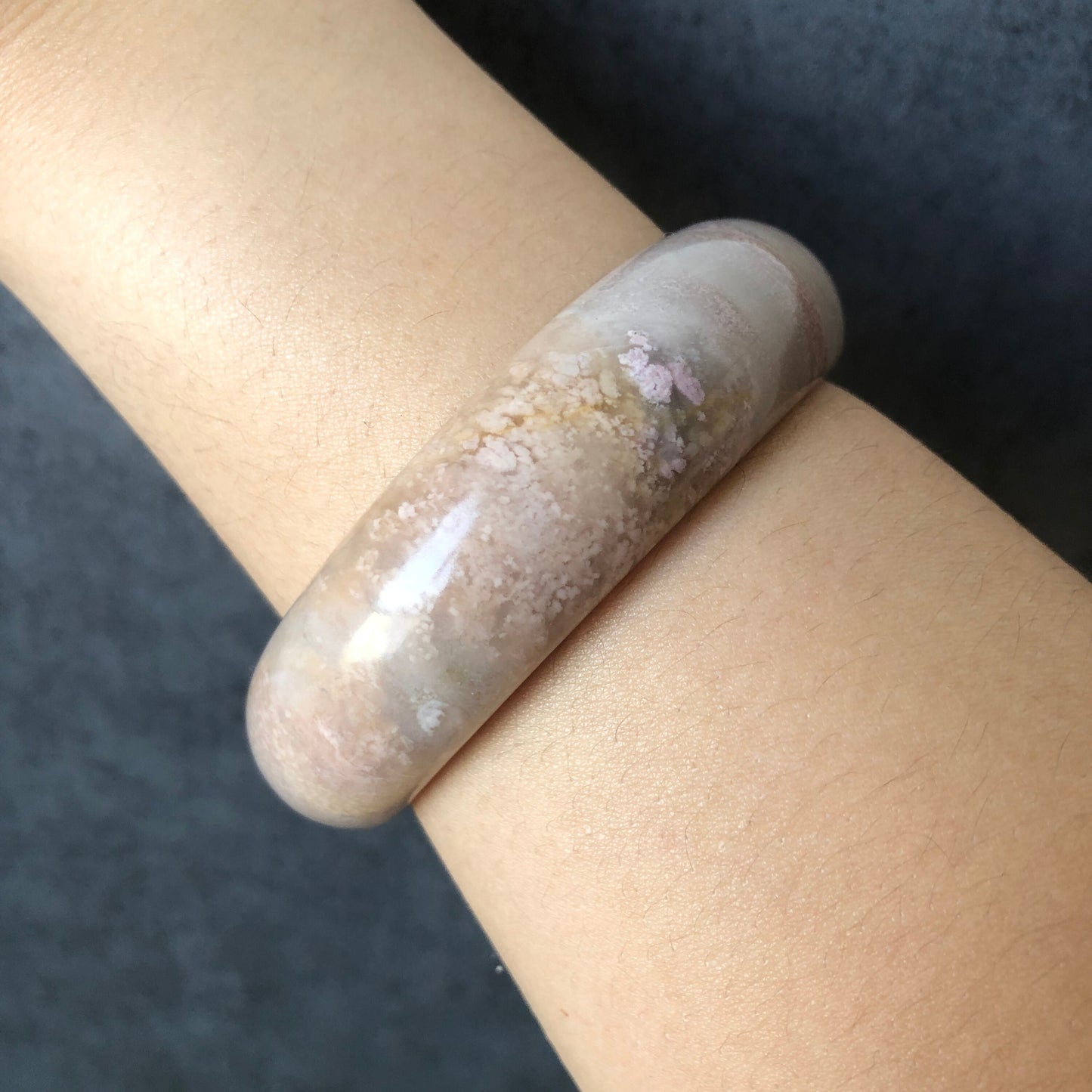 58.1mm Natural Rhodonite Stone Bangle Bracelet | Milky White Pink & Gold | Pink Crystal Gemstone Rock Bangle | Healing Stone Gift for her, pink flower bangle, icy crystal bracelet, raw stone bracelet, pink rock bangle, raw stone bracelet