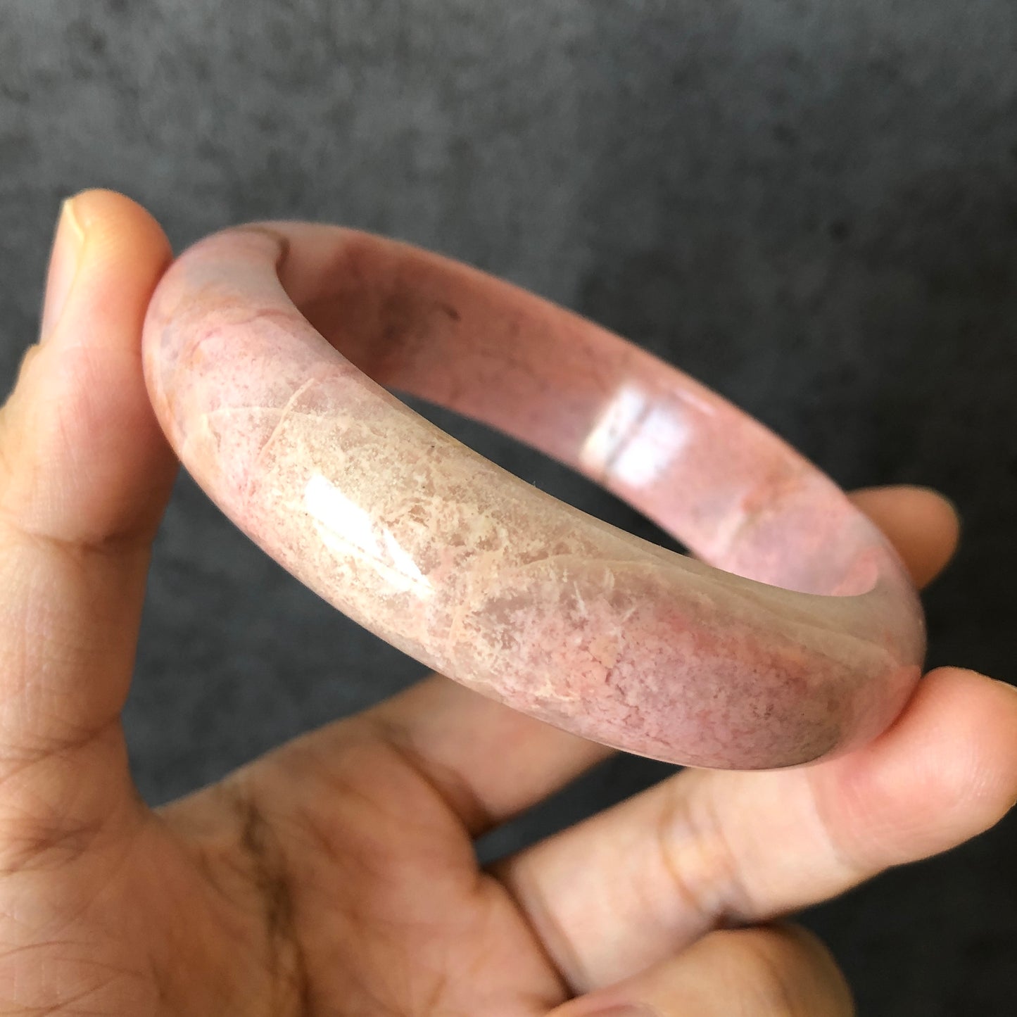 58.4mm Premium Natural Rhodonite Stone Bangle Bracelet | Baby Pink Gold | Pink Crystal Bangle | Gemstone Bracelet | Healing Stone for Women, premium bangle, pink stone bangle, pink raw stone bangle, pink rock bangle, pink gemstone bracelet
