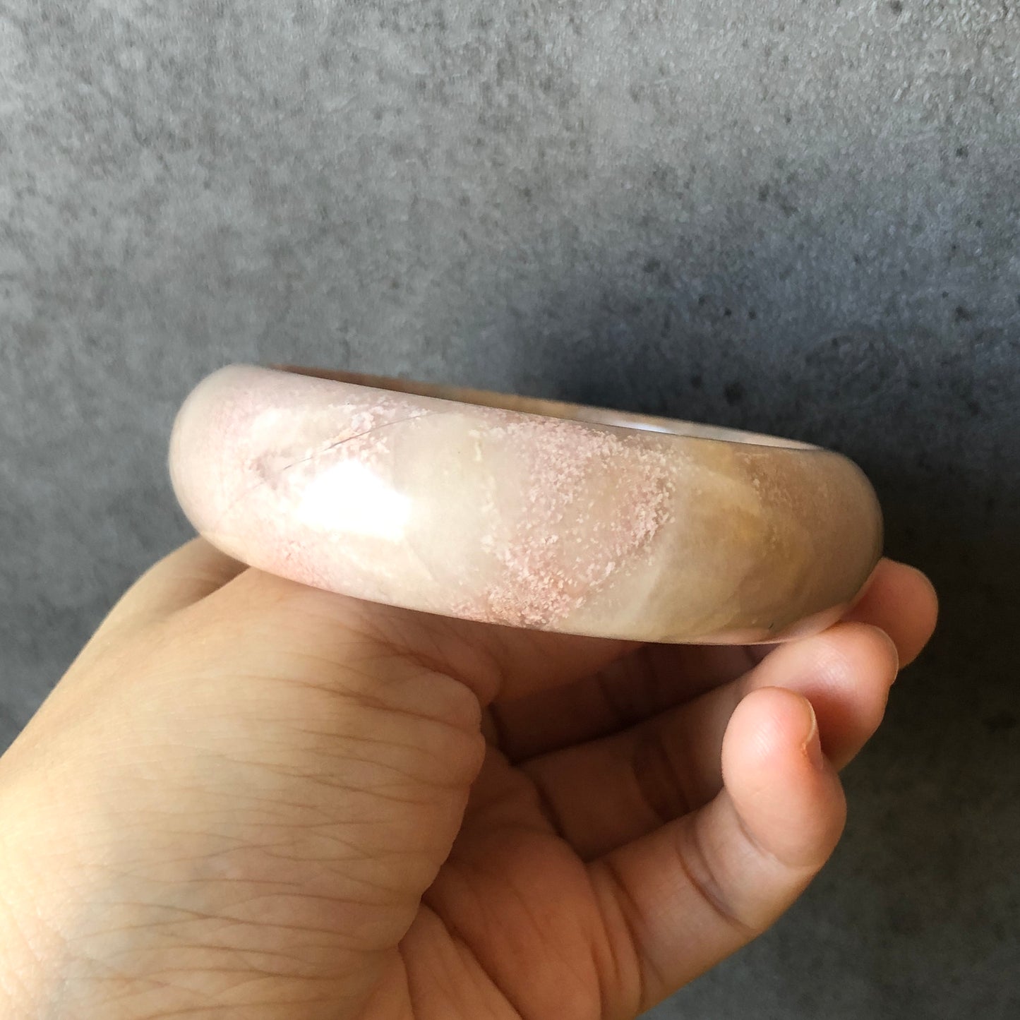 58.1mm Natural Rhodonite Stone Bangle Bracelet | Milky White Pink & Gold | Pink Crystal Gemstone Rock Bangle | Healing Stone Gift for her, pink flower bangle, icy crystal bracelet, raw stone bracelet, pink rock bangle, raw stone bracelet