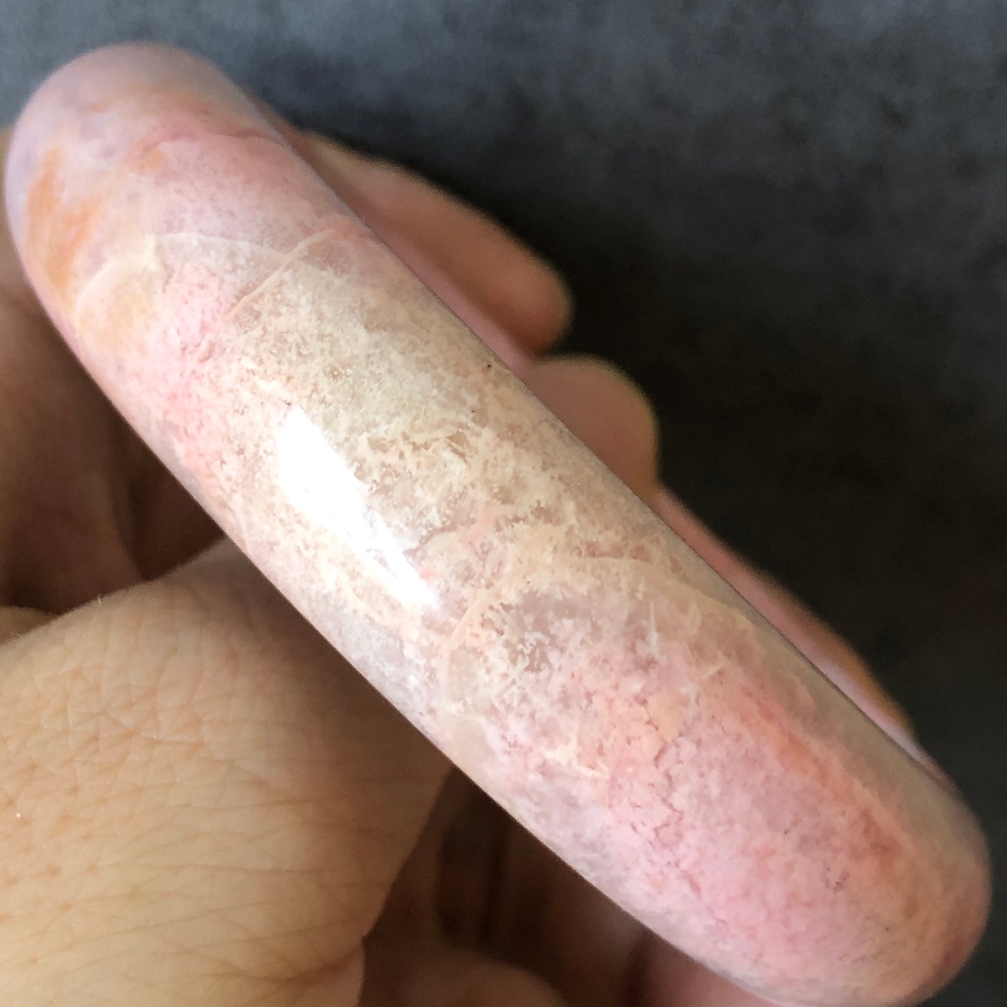 58.4mm Premium Natural Rhodonite Stone Bangle Bracelet | Baby Pink Gold | Pink Crystal Bangle | Gemstone Bracelet | Healing Stone for Women, premium bangle, pink stone bangle, pink raw stone bangle, pink rock bangle, pink gemstone bracelet