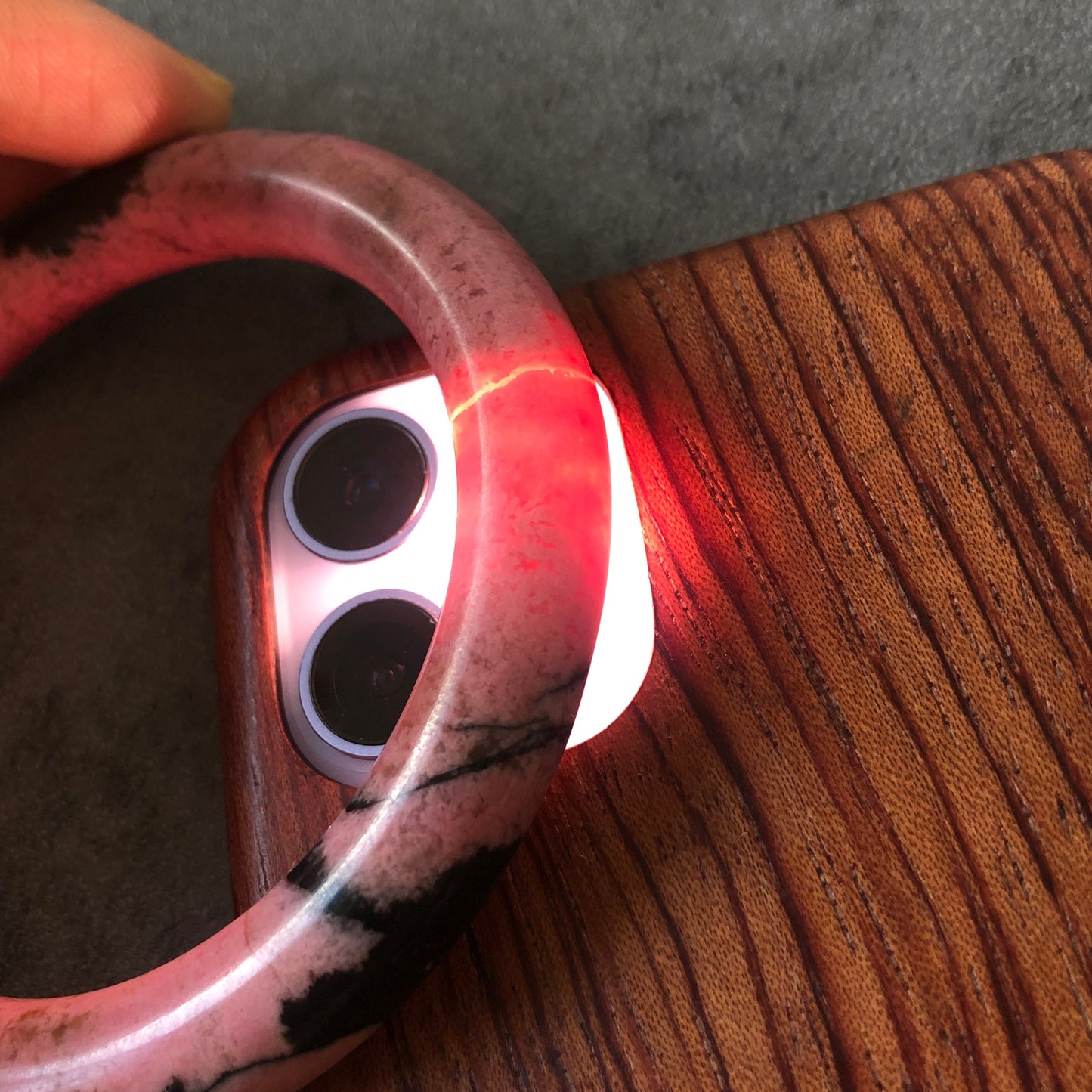 57mm High quality Natural Rhodonite Bangle Bracelet | Pink Granules with Black Ink | Icy and Translucent | Cool & Sweet | 57mm | No.134